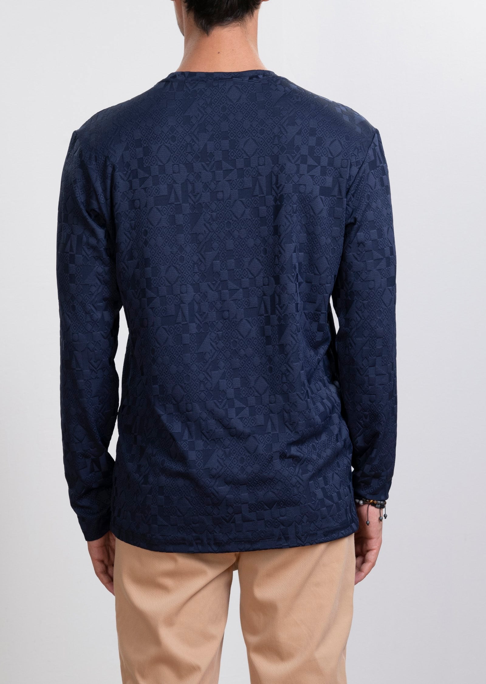 Desenli Polo Yaka Lacivert Sweatshirt
