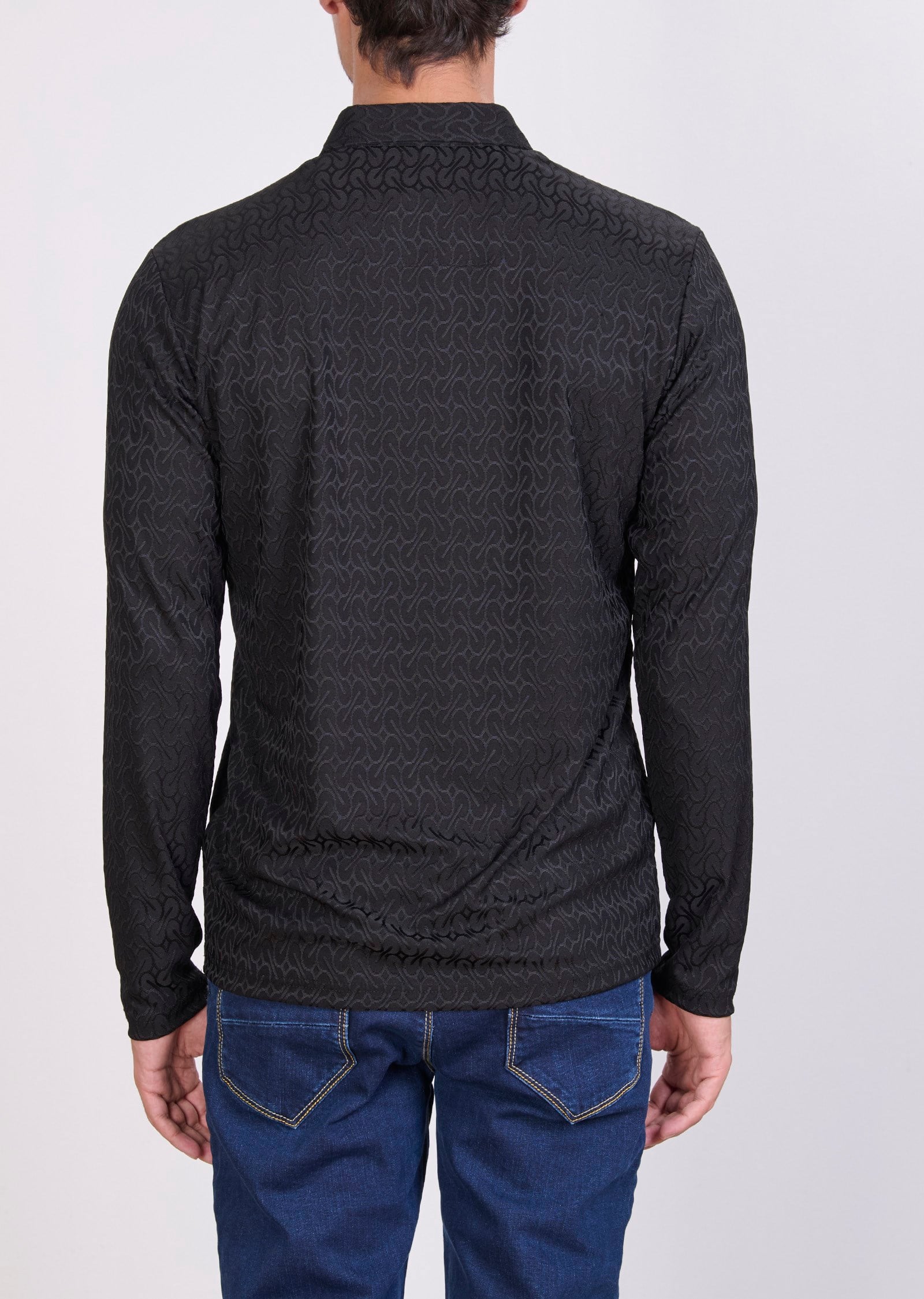 Desenli Polo Yaka Siyah Sweatshirt
