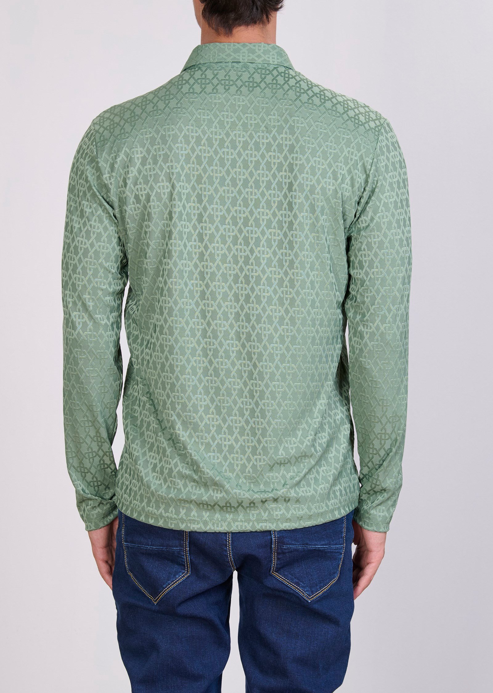 Desenli Polo Yaka Yeşil Sweatshirt