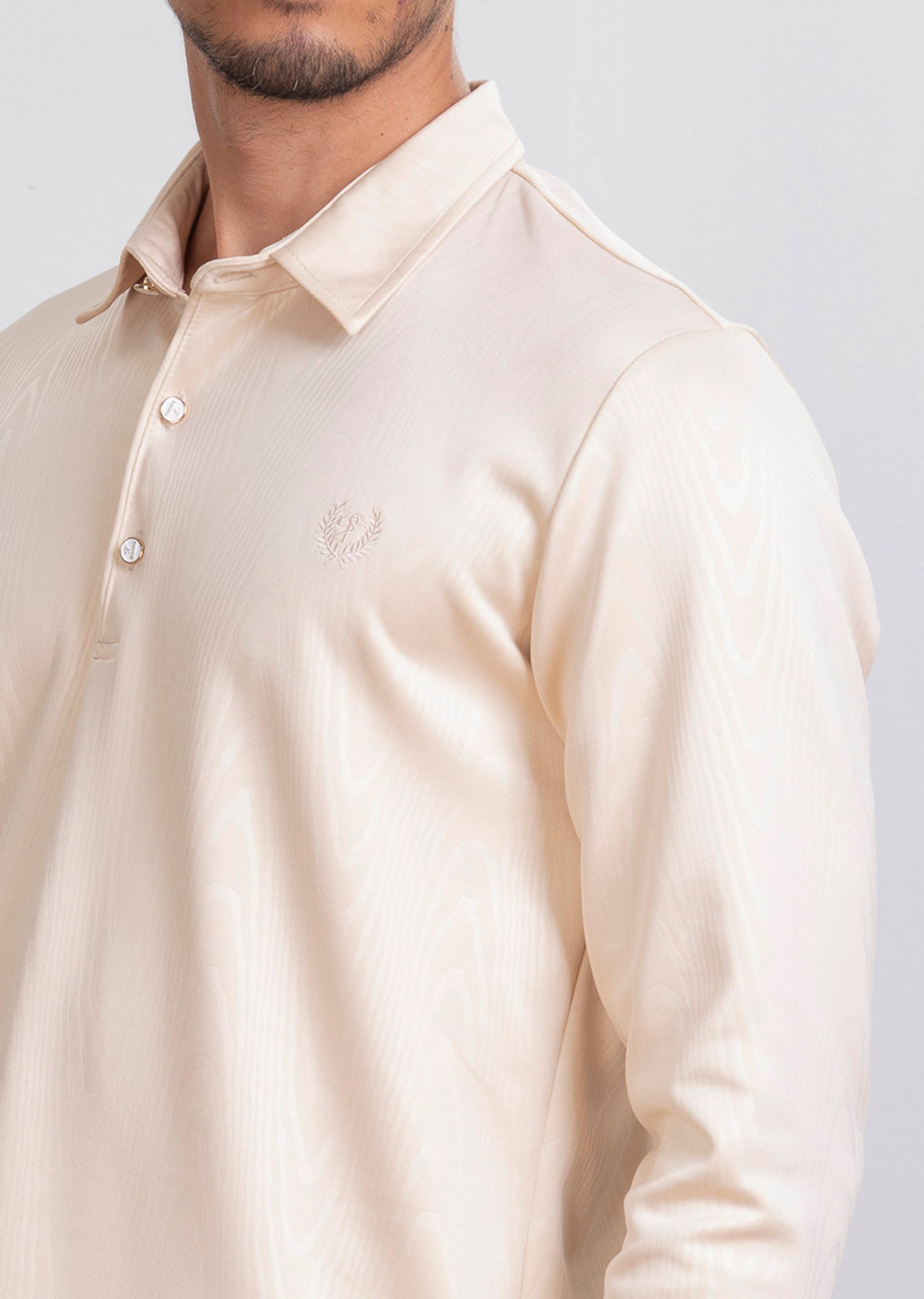 Dokulu Polo Yaka Bej Sweatshirt