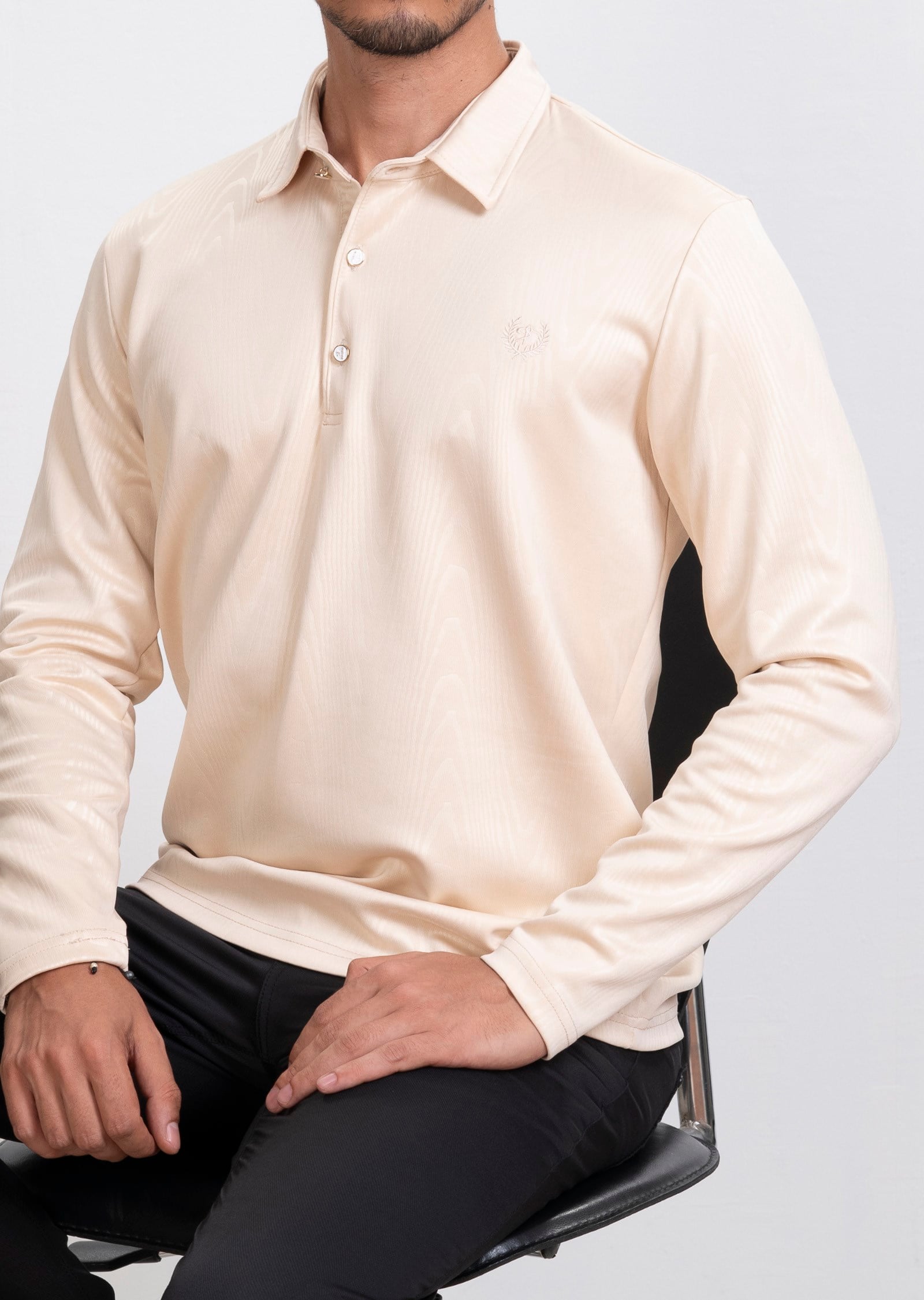 Dokulu Polo Yaka Bej Sweatshirt
