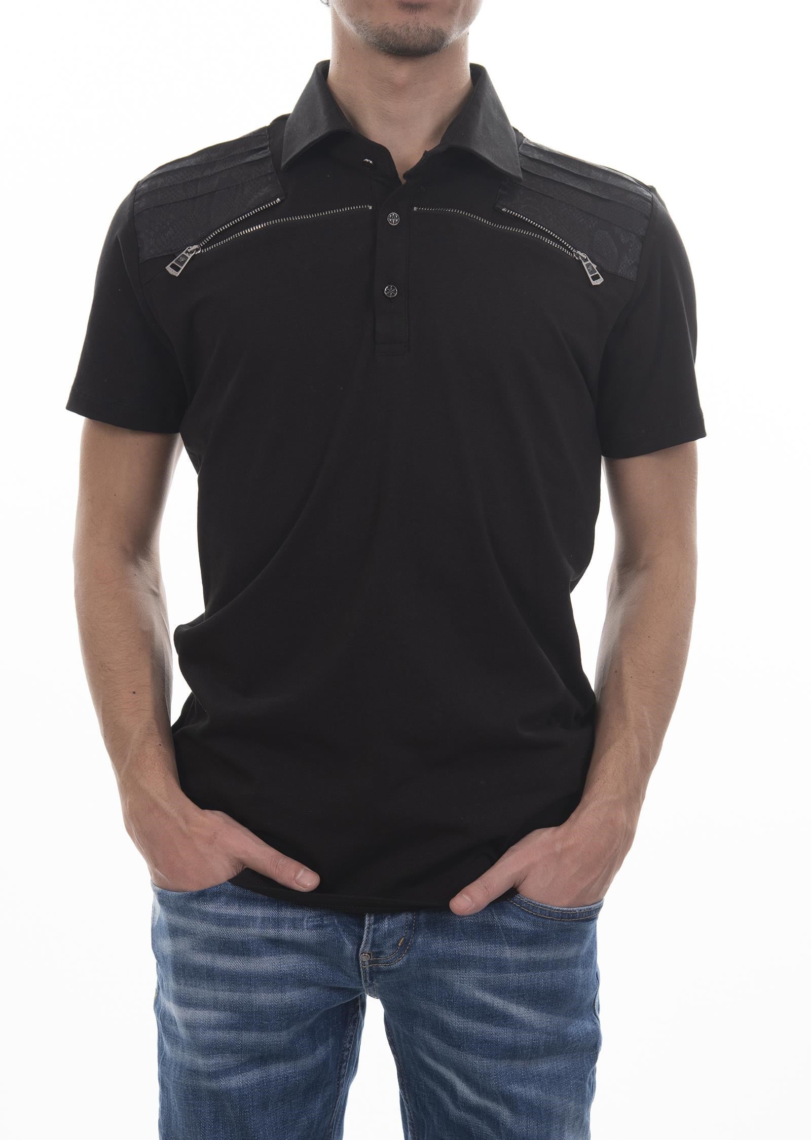 Fermuar Detaylı Siyah Polo Yaka T-Shirt