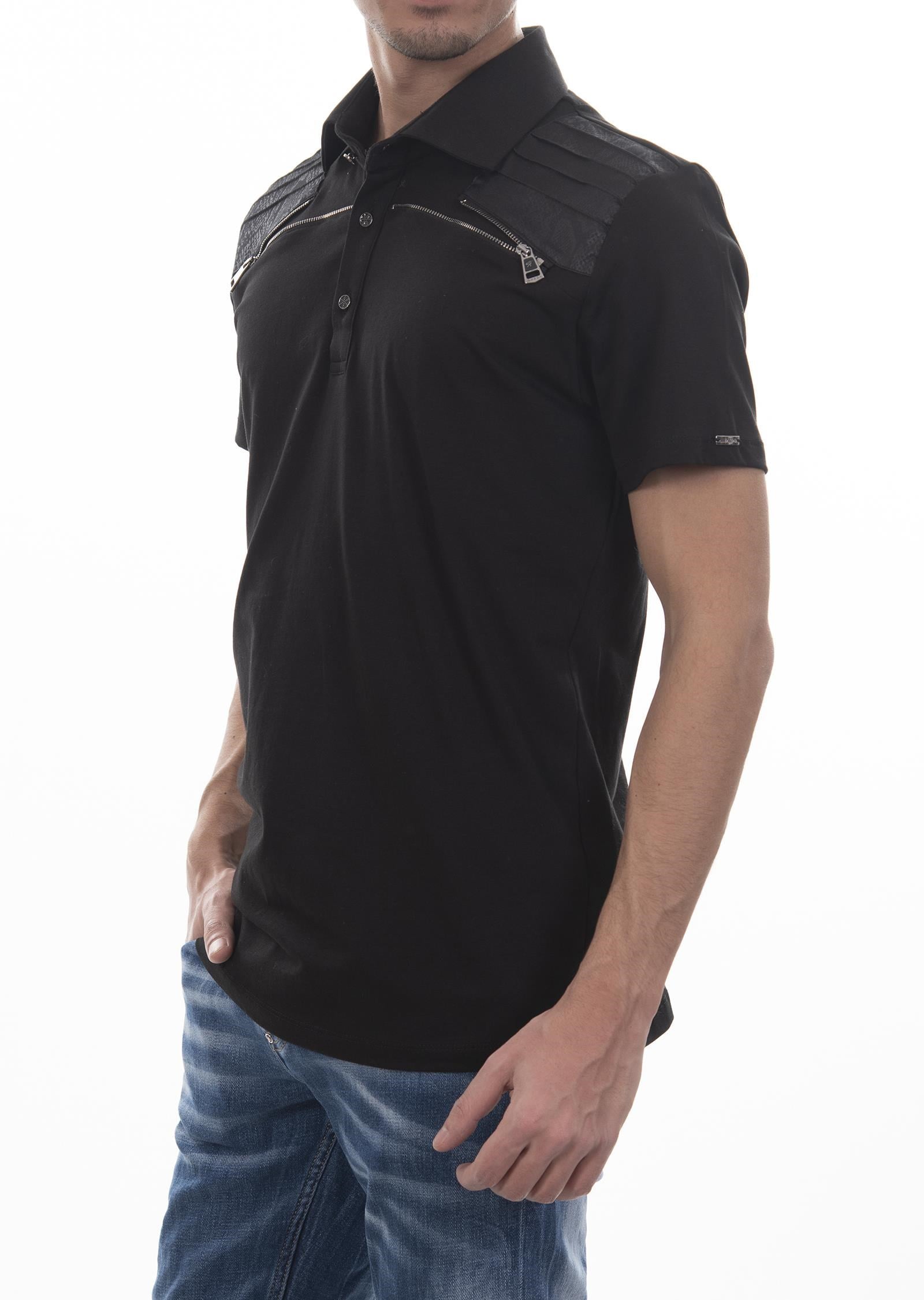 Fermuar Detaylı Siyah Polo Yaka T-Shirt