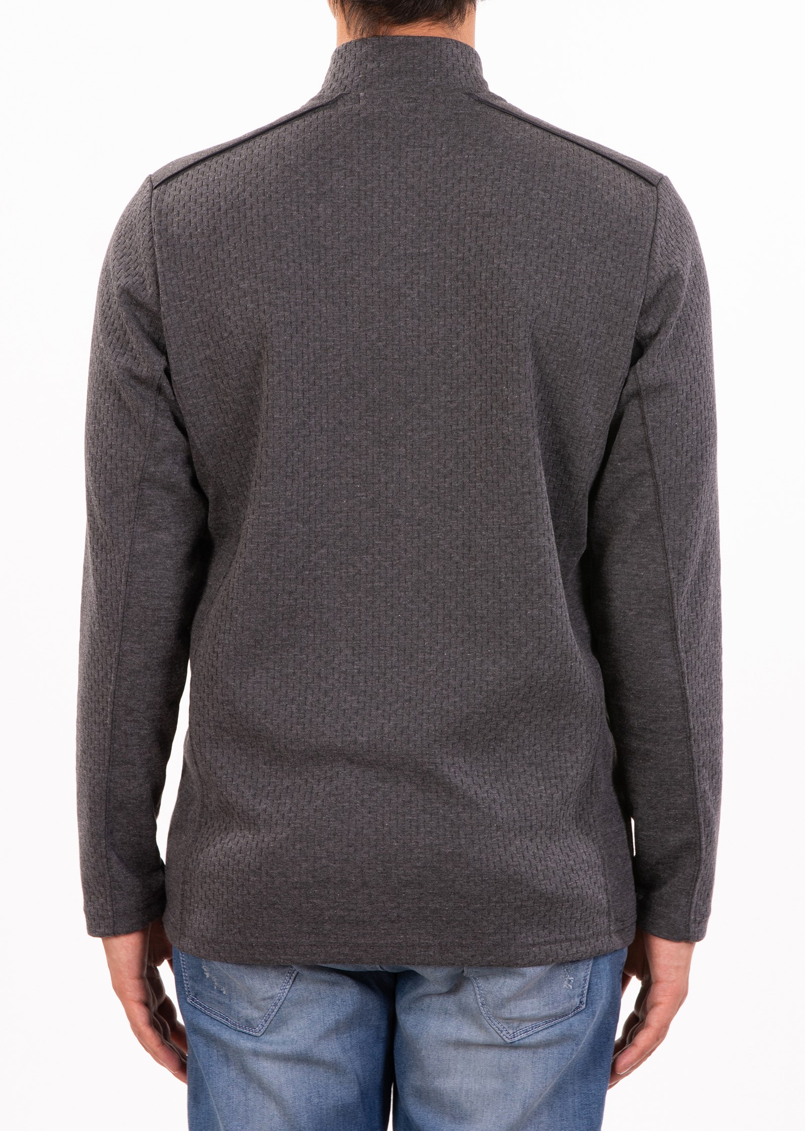 Gri Dik Yaka Fermuarlı Sweatshirt