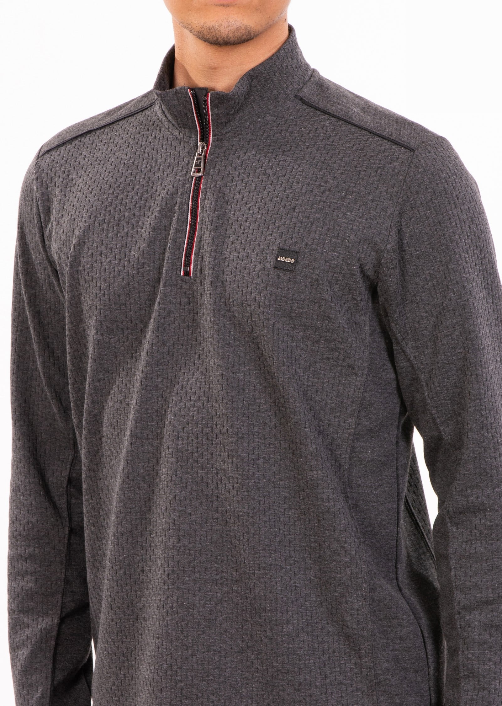 Gri Dik Yaka Fermuarlı Sweatshirt