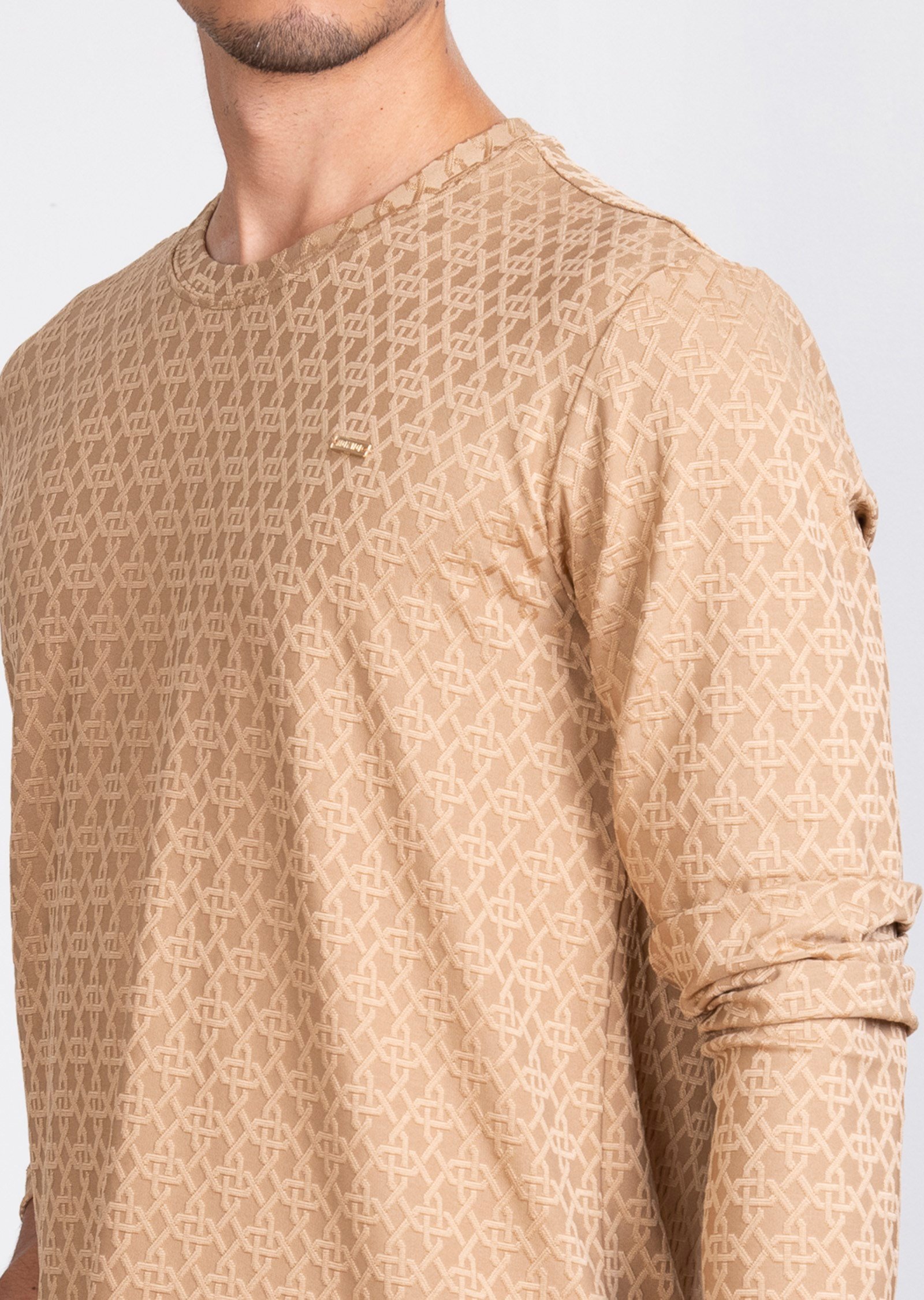 Kabartma Desenli Bej Sweatshirt