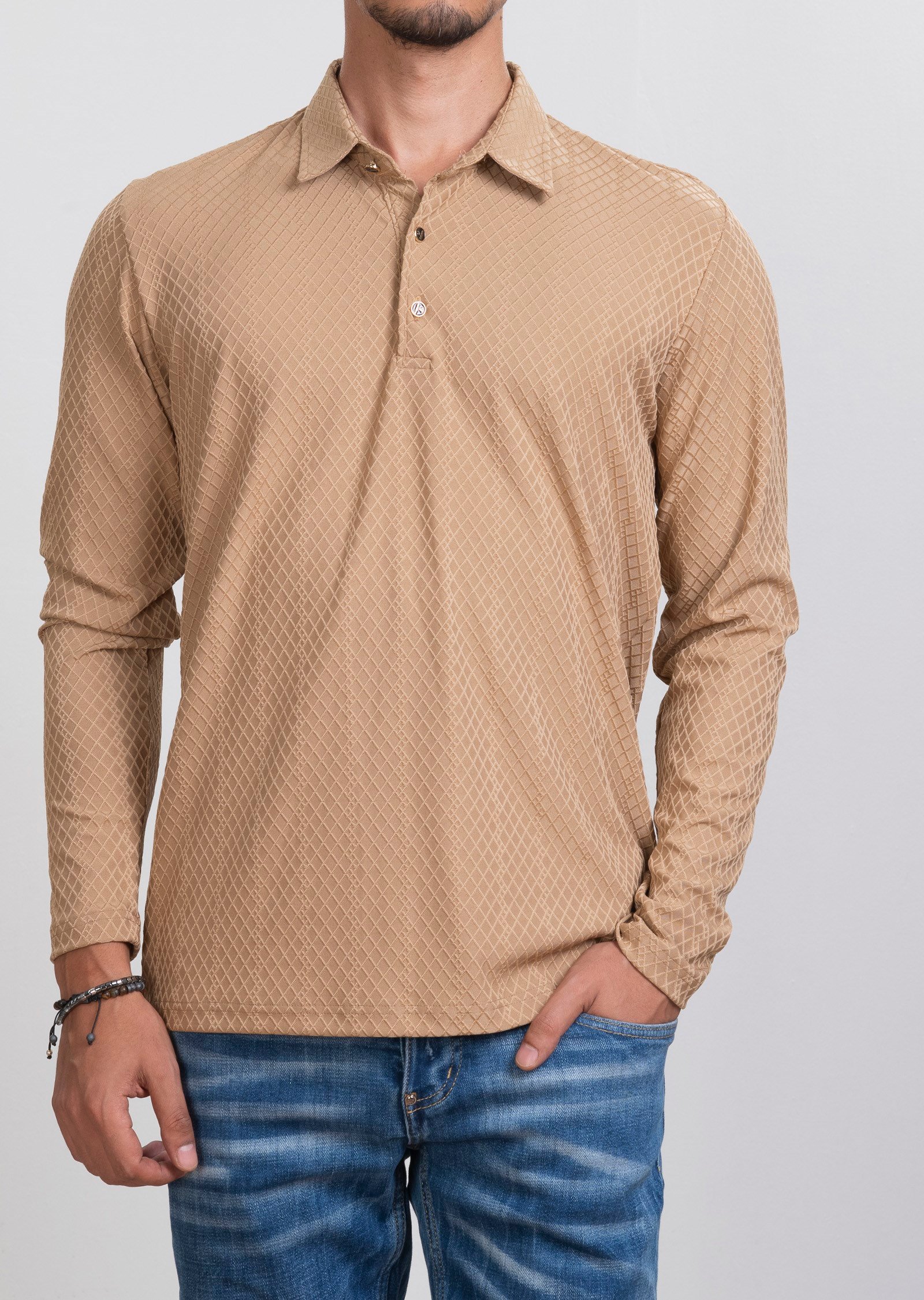 Kabartma Desenli Bej Sweatshirt