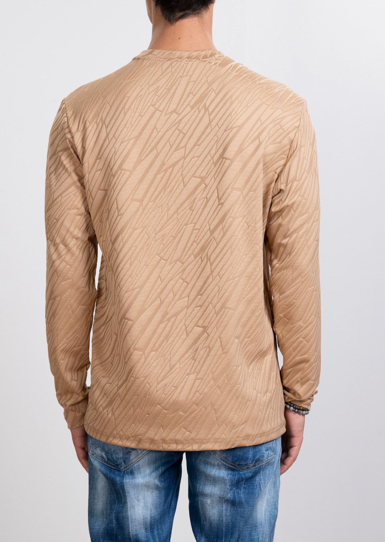 Kabartma Dokulu Bej Sweatshirt