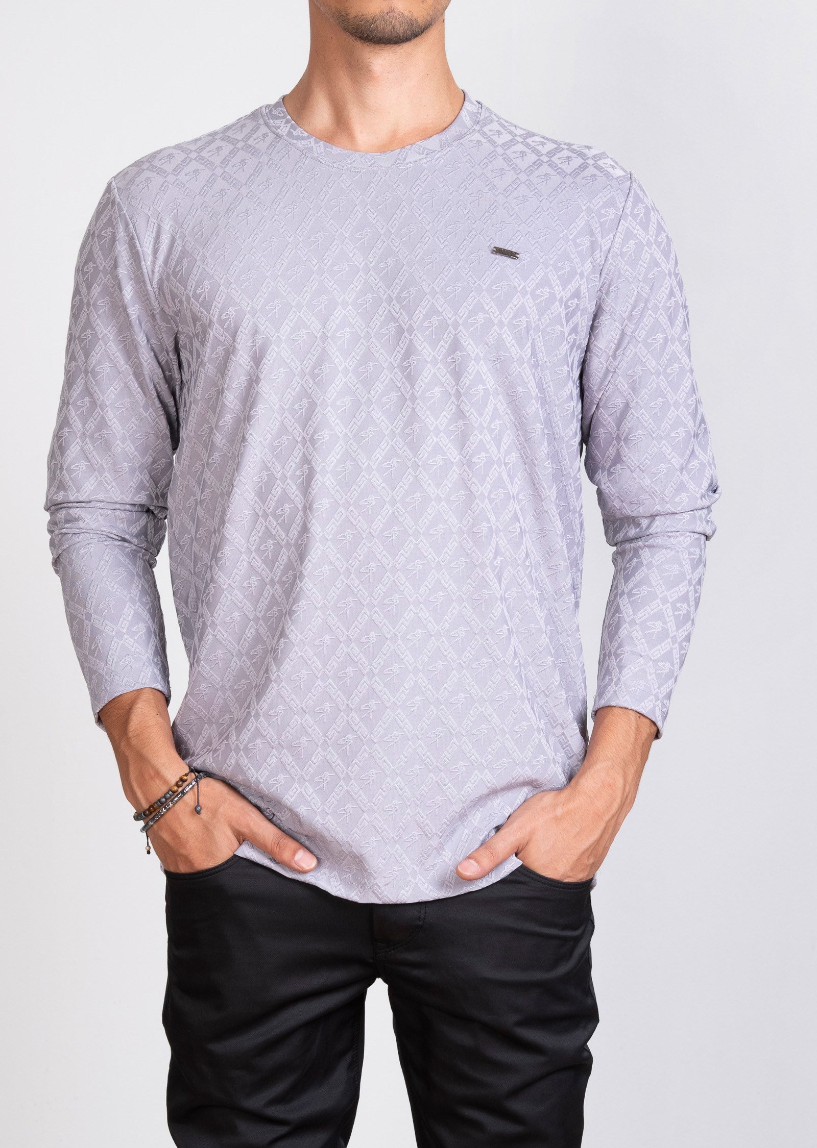 Kabartma Dokulu Gri Sweatshirt