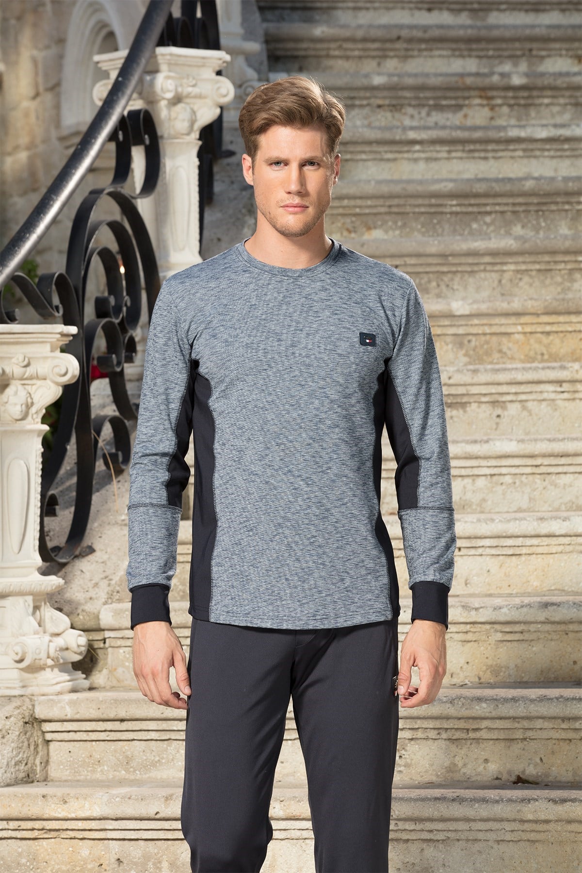 Kumaş Garnili Lacivert Sweatshirt