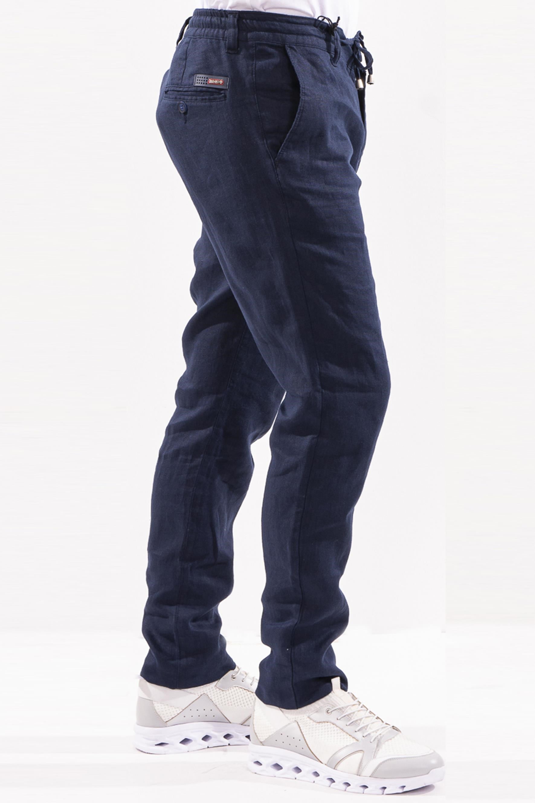 Lacivert İpli Keten Pantolon
