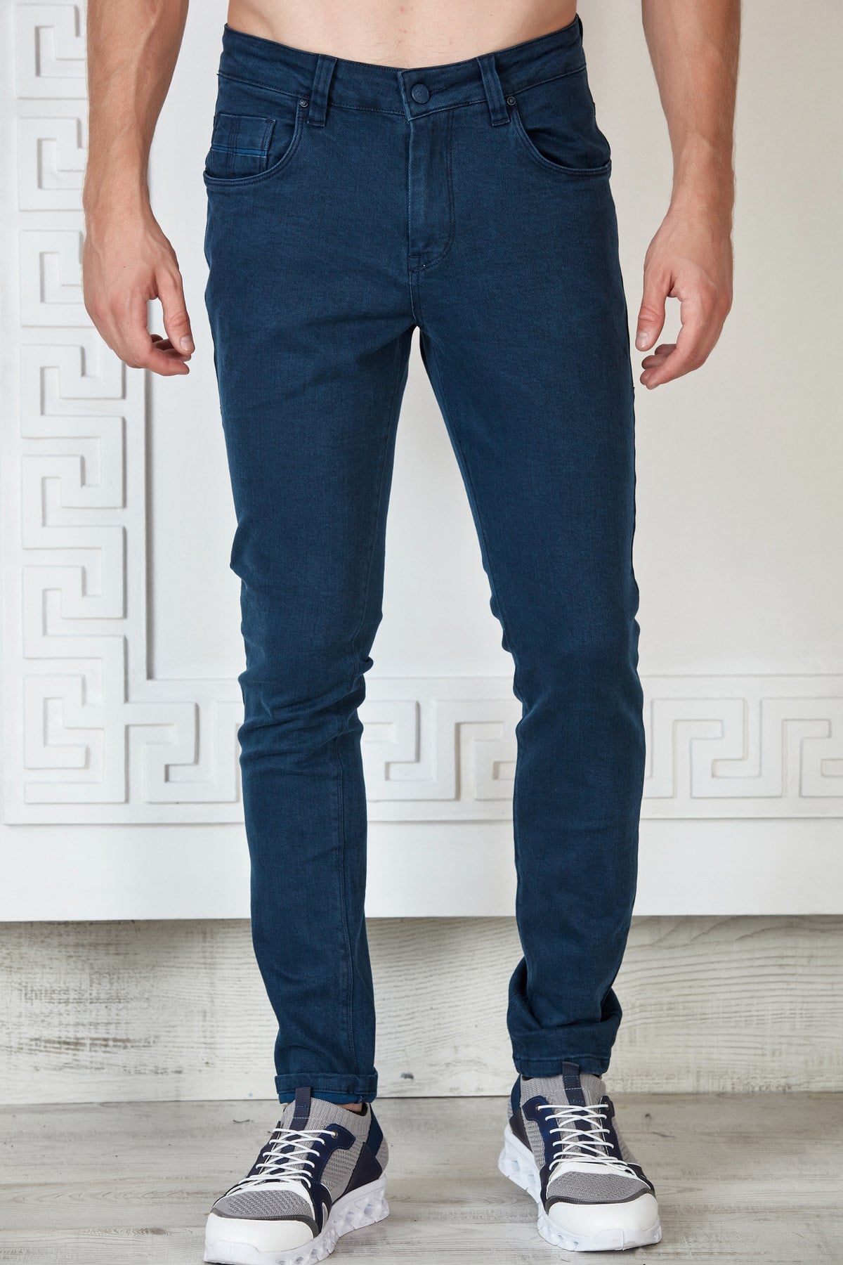 Lacivert Slim Fit Basic Yıkamalı Kumaş Jean