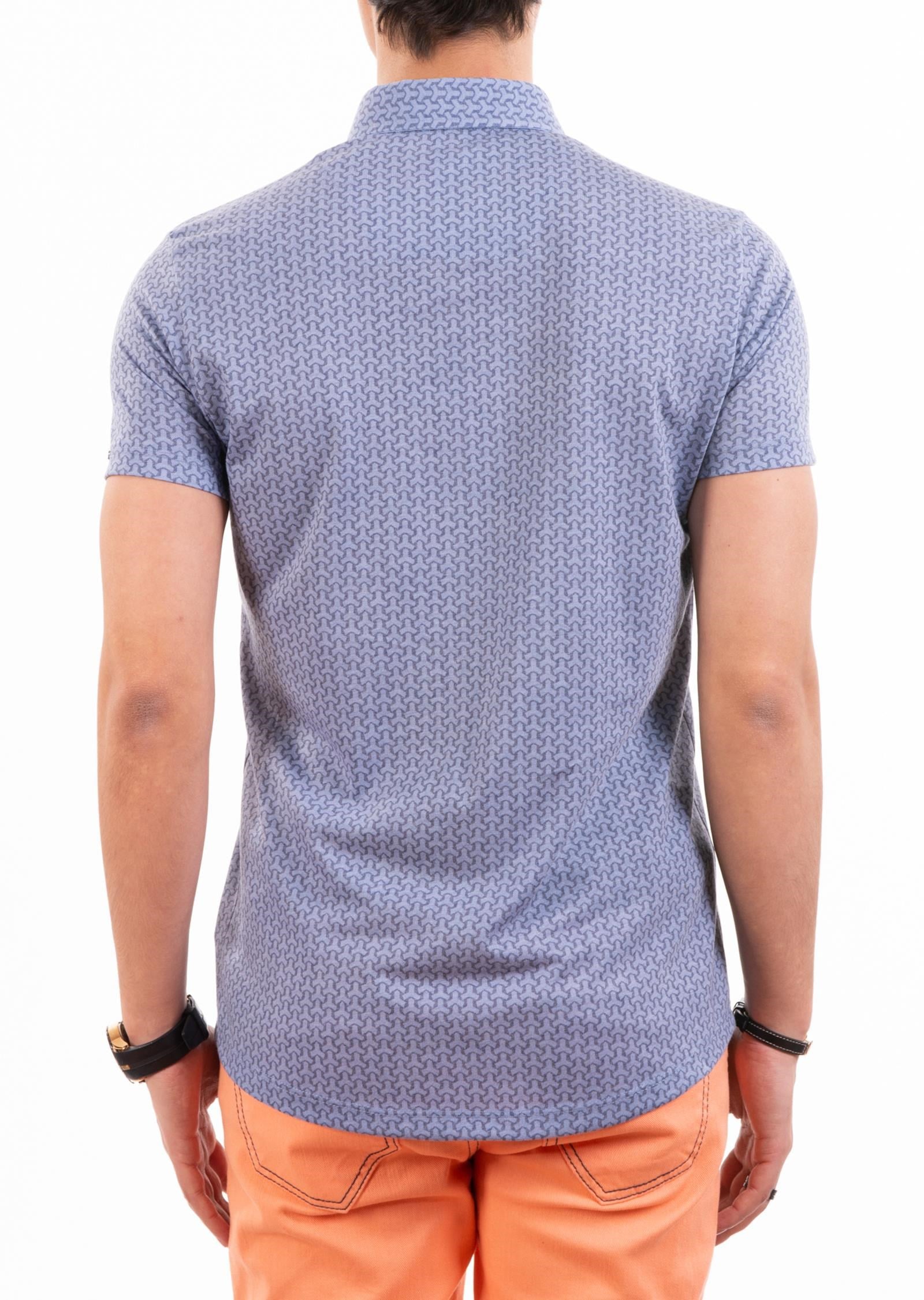 Mavi Örgü Desenli Polo Yaka T-Shirt
