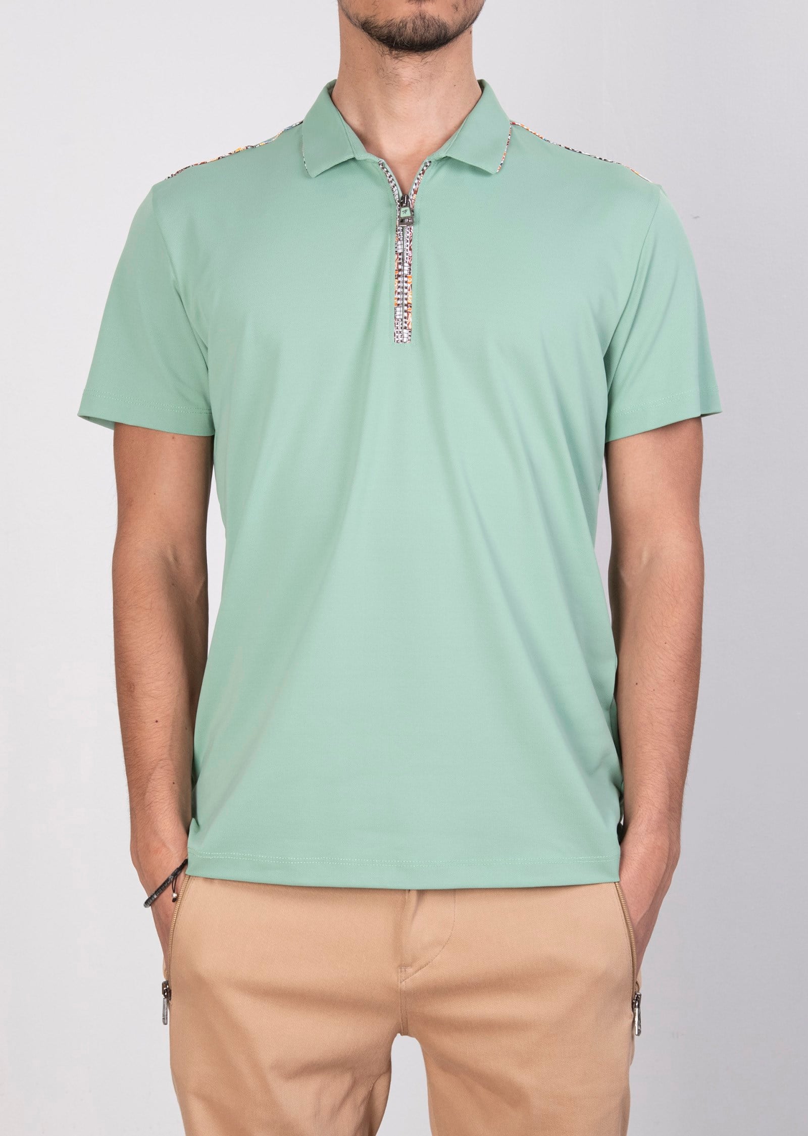 Mondo Fermuarlı Mint Polo Yaka T-Shirt