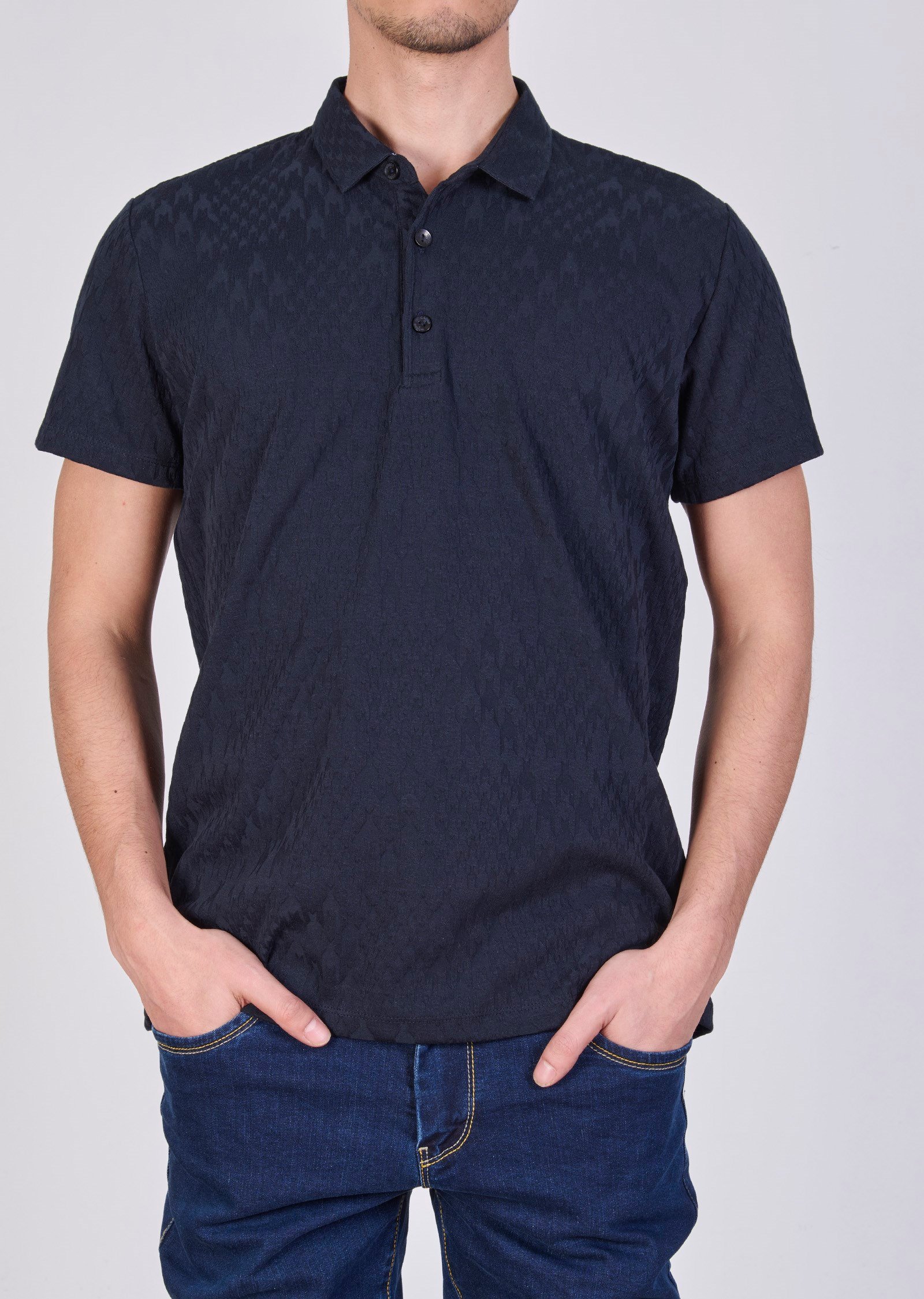 Mondo Jakarlı Lacivert Polo Yaka T-shirt