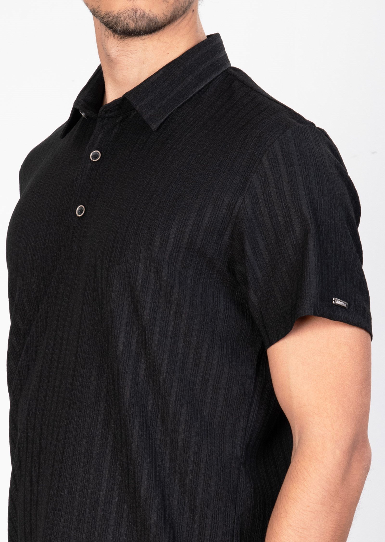 Mondo Jakarlı Siyah Polo Yaka T-Shirt