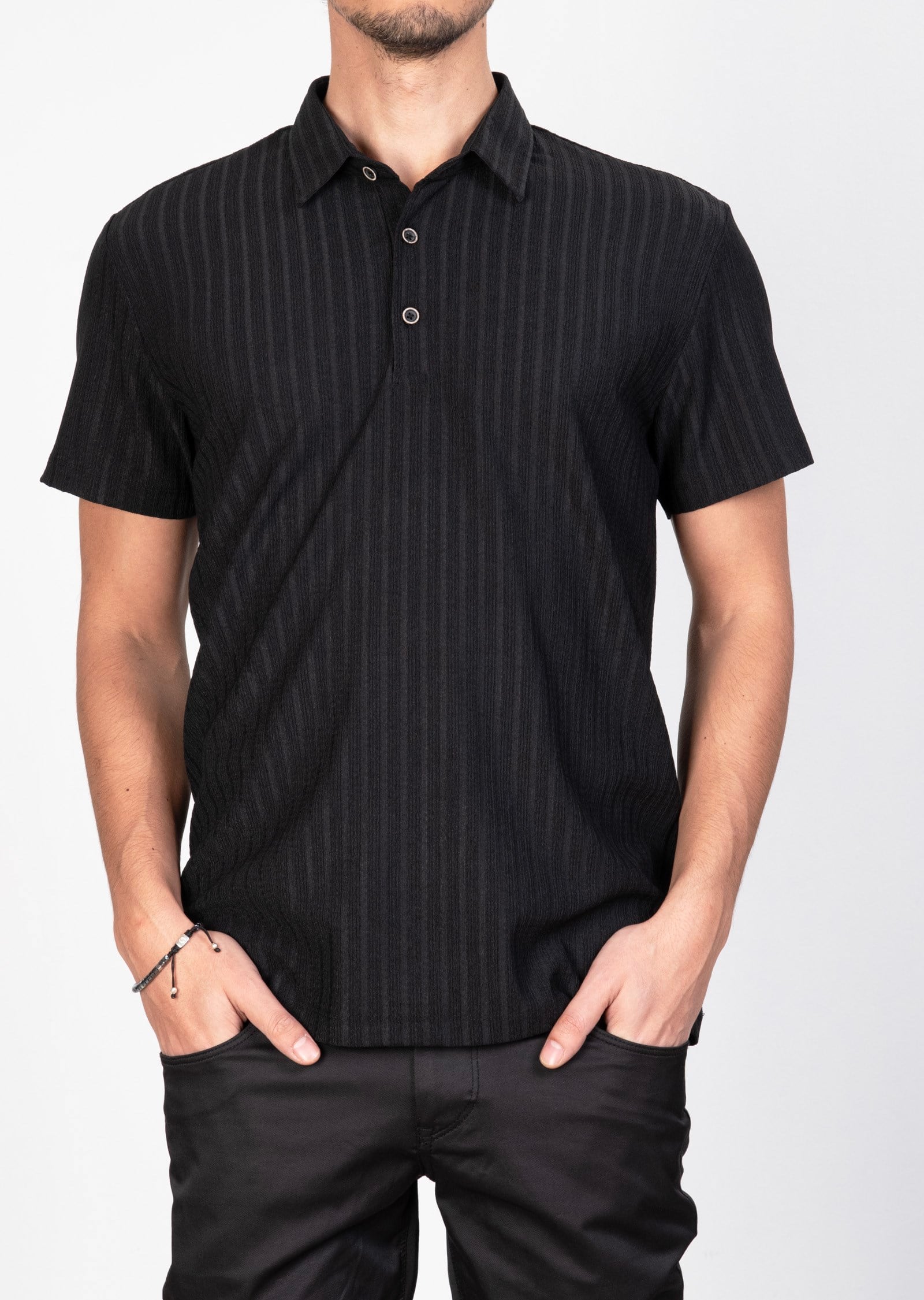 Mondo Jakarlı Siyah Polo Yaka T-Shirt