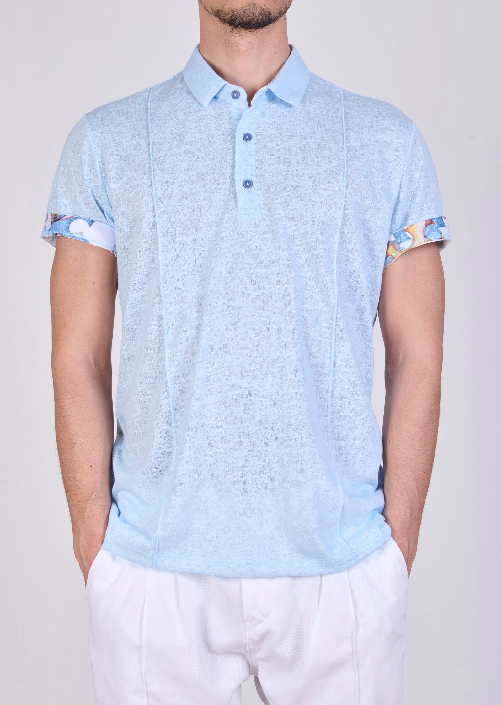 Mondo Kol Desen Detaylı Mavi Polo Yaka T-Shirt