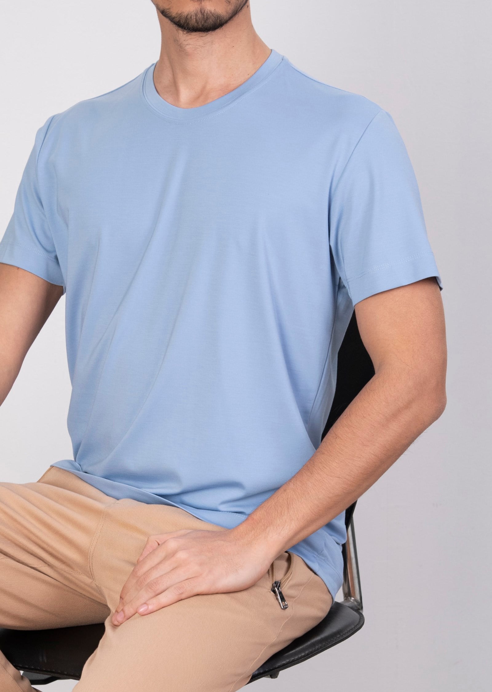 Mondo Pamuklu Mavi Bisiklet Yaka T-Shirt