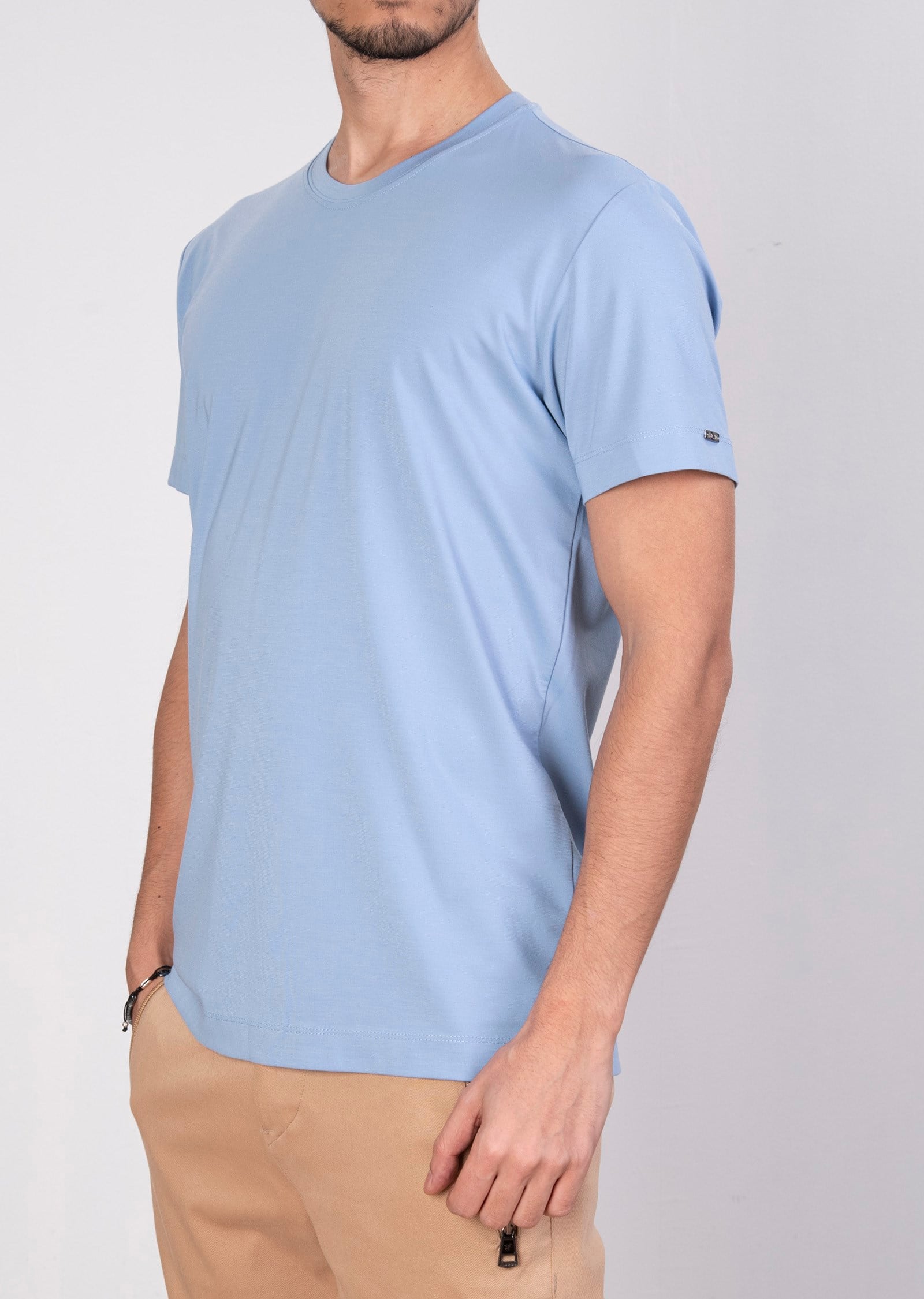 Mondo Pamuklu Mavi Bisiklet Yaka T-Shirt