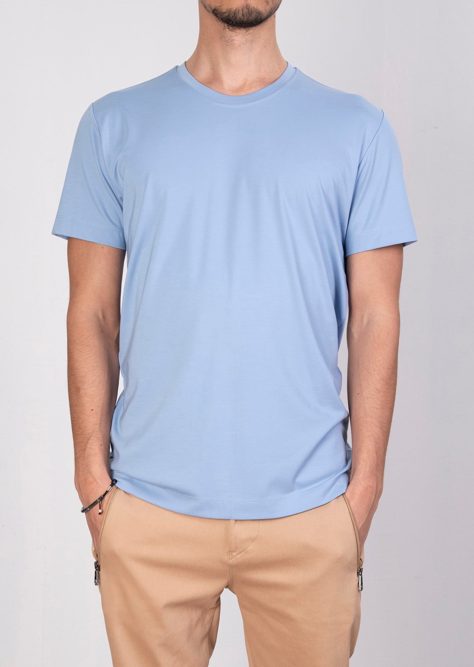 Mondo Pamuklu Mavi Bisiklet Yaka T-Shirt