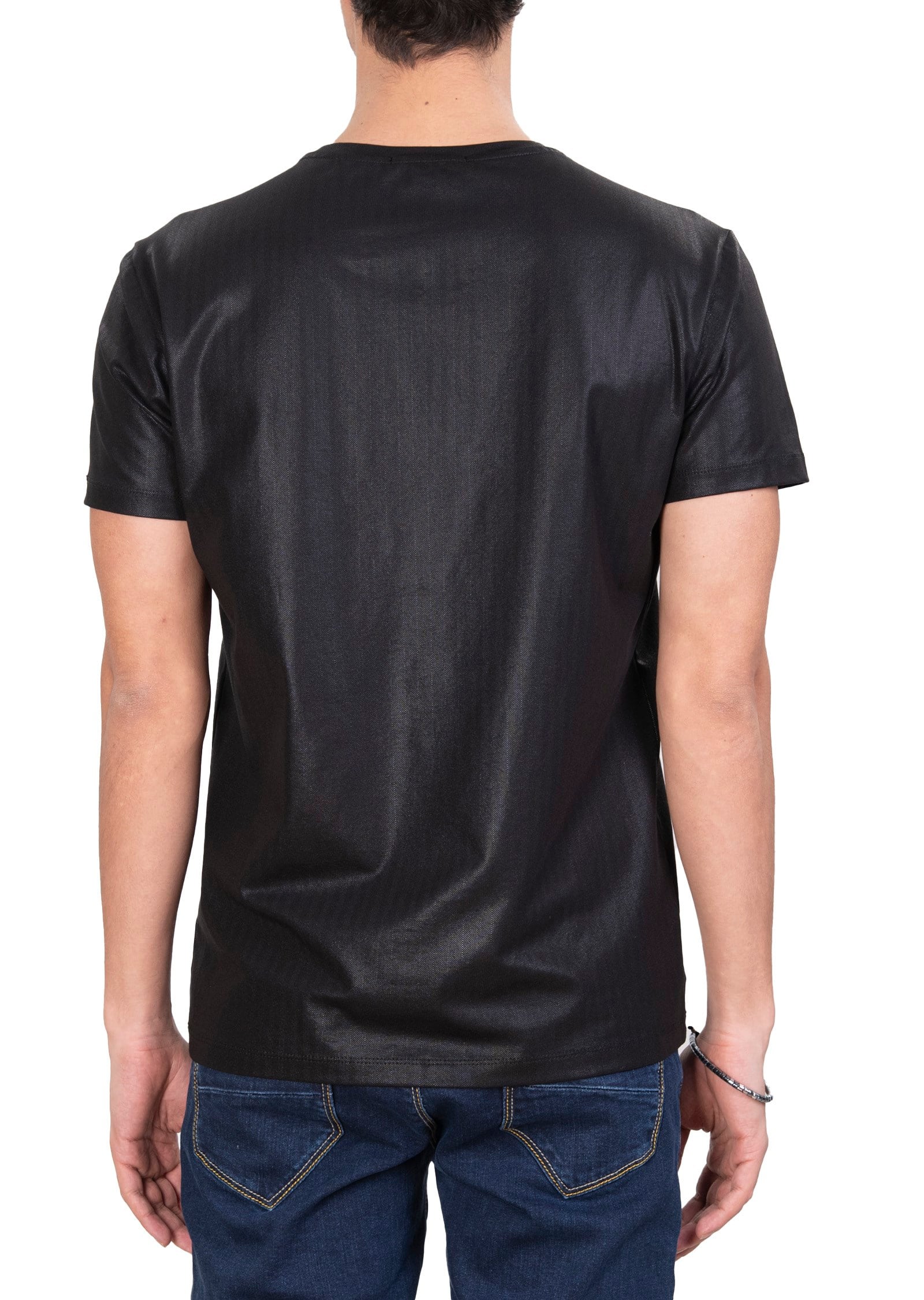 Mondo Parlak Siyah Bisiklet Yaka T-Shirt