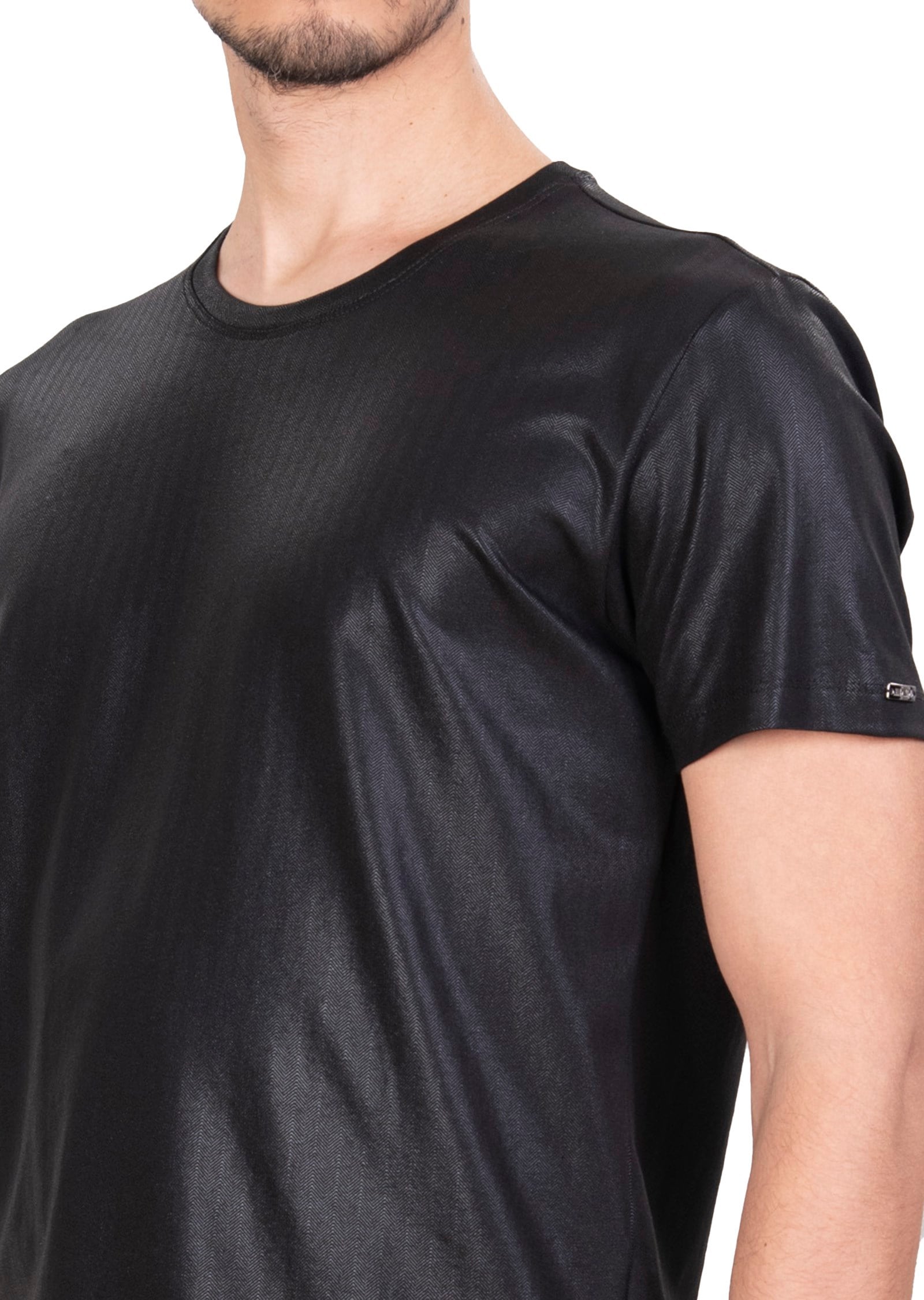 Mondo Parlak Siyah Bisiklet Yaka T-Shirt
