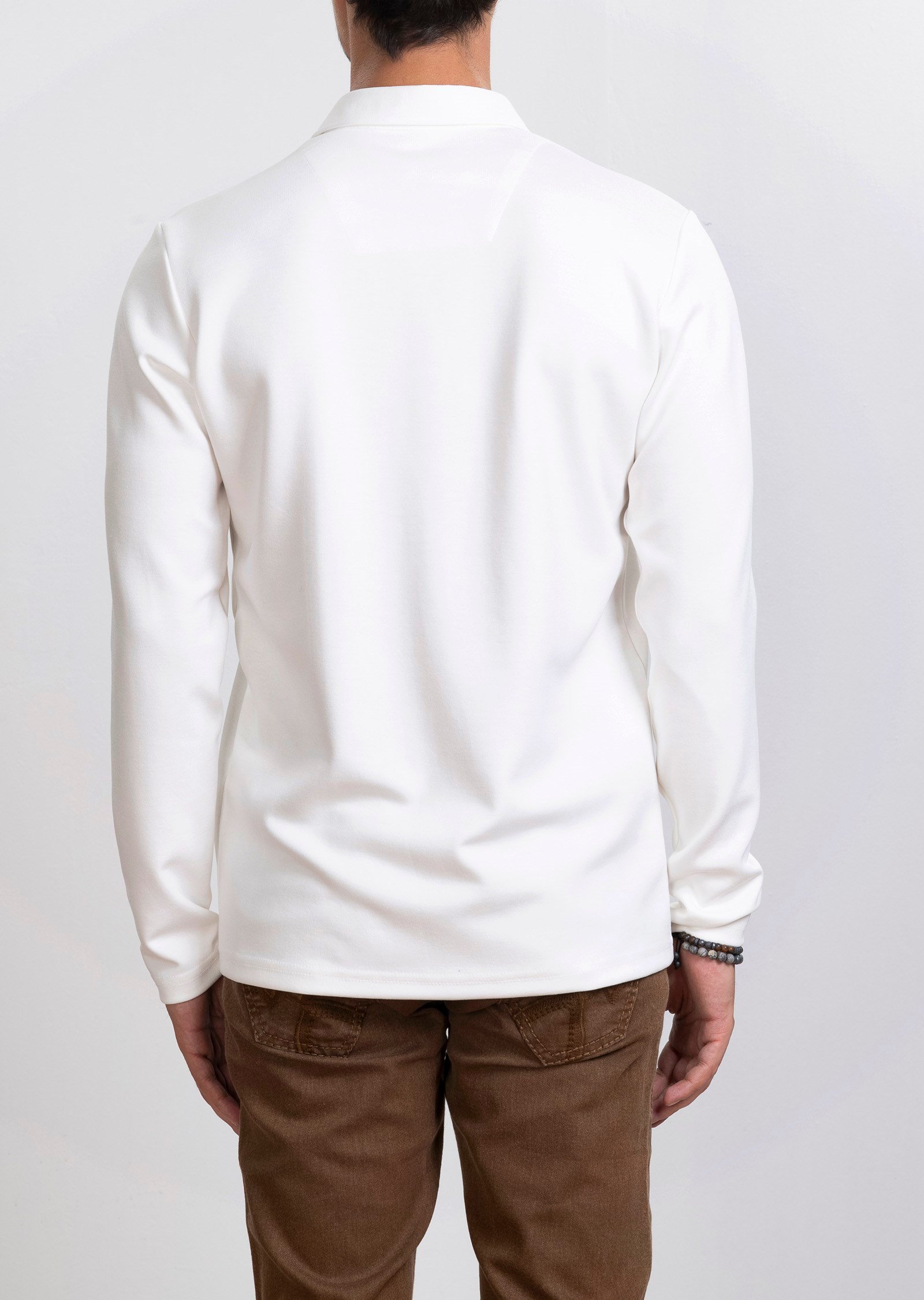 Polo Yaka Beyaz Sweatshirt