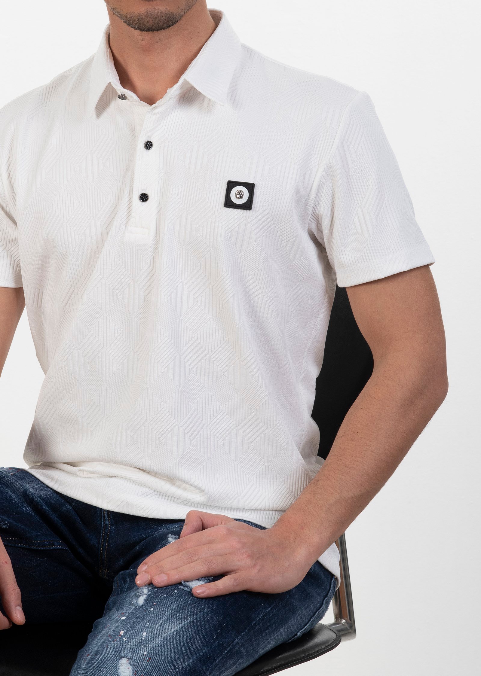Polo Yaka Jakarlı T-Shirt