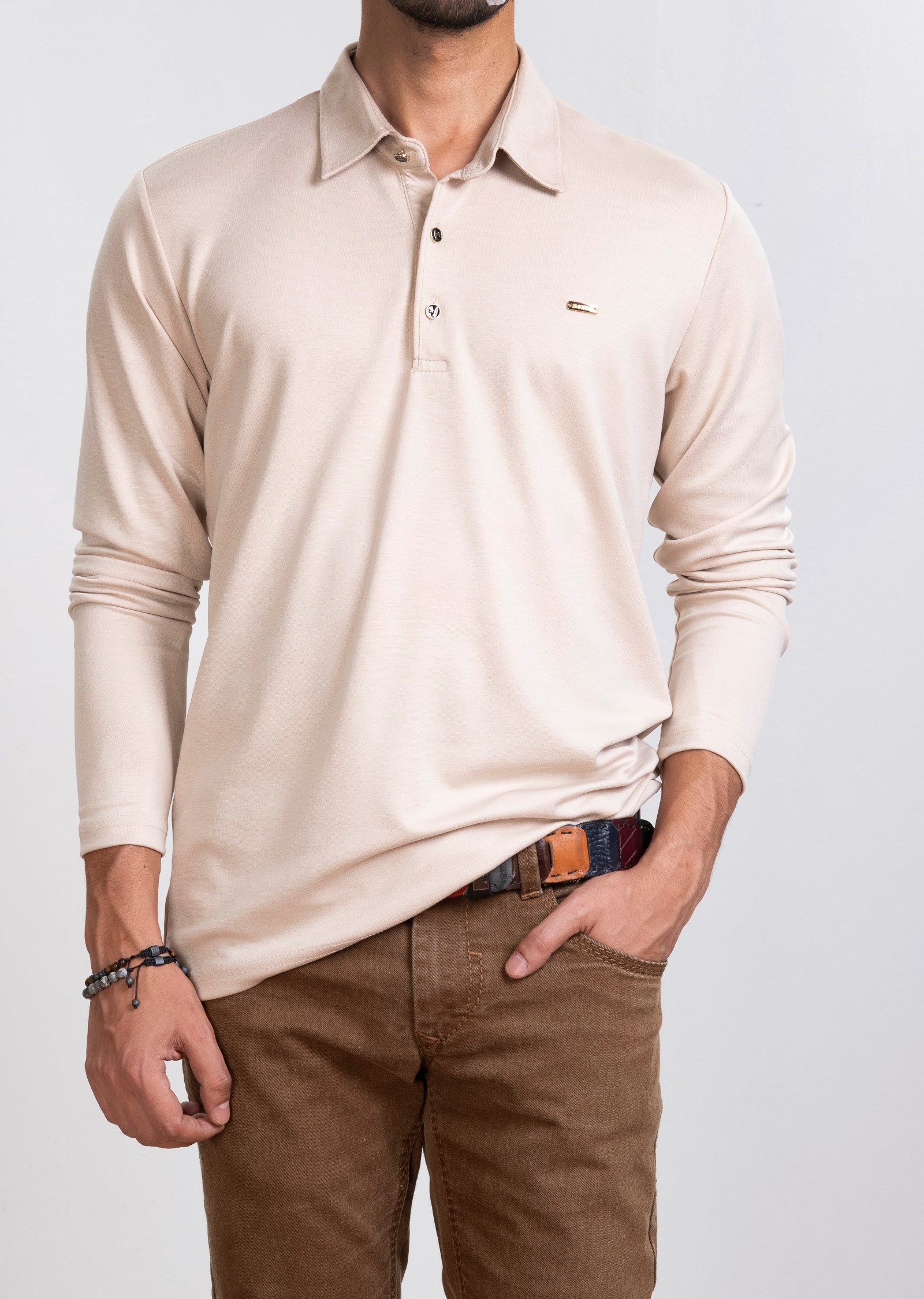 Polo Yaka Krem Sweatshirt