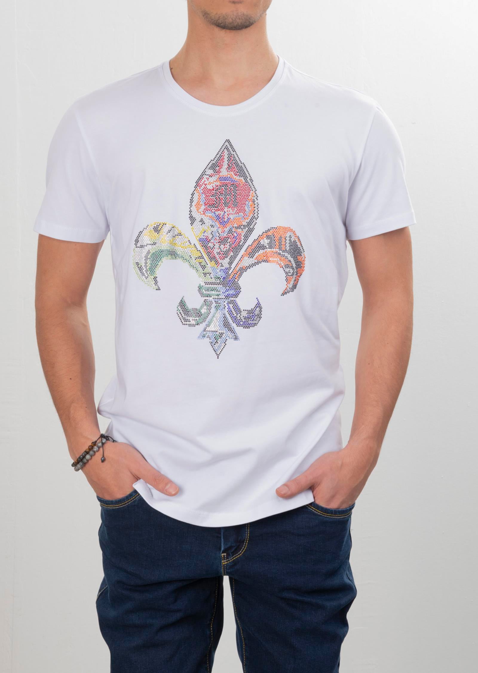 Pullu Beyaz Oval Yaka T-Shirt