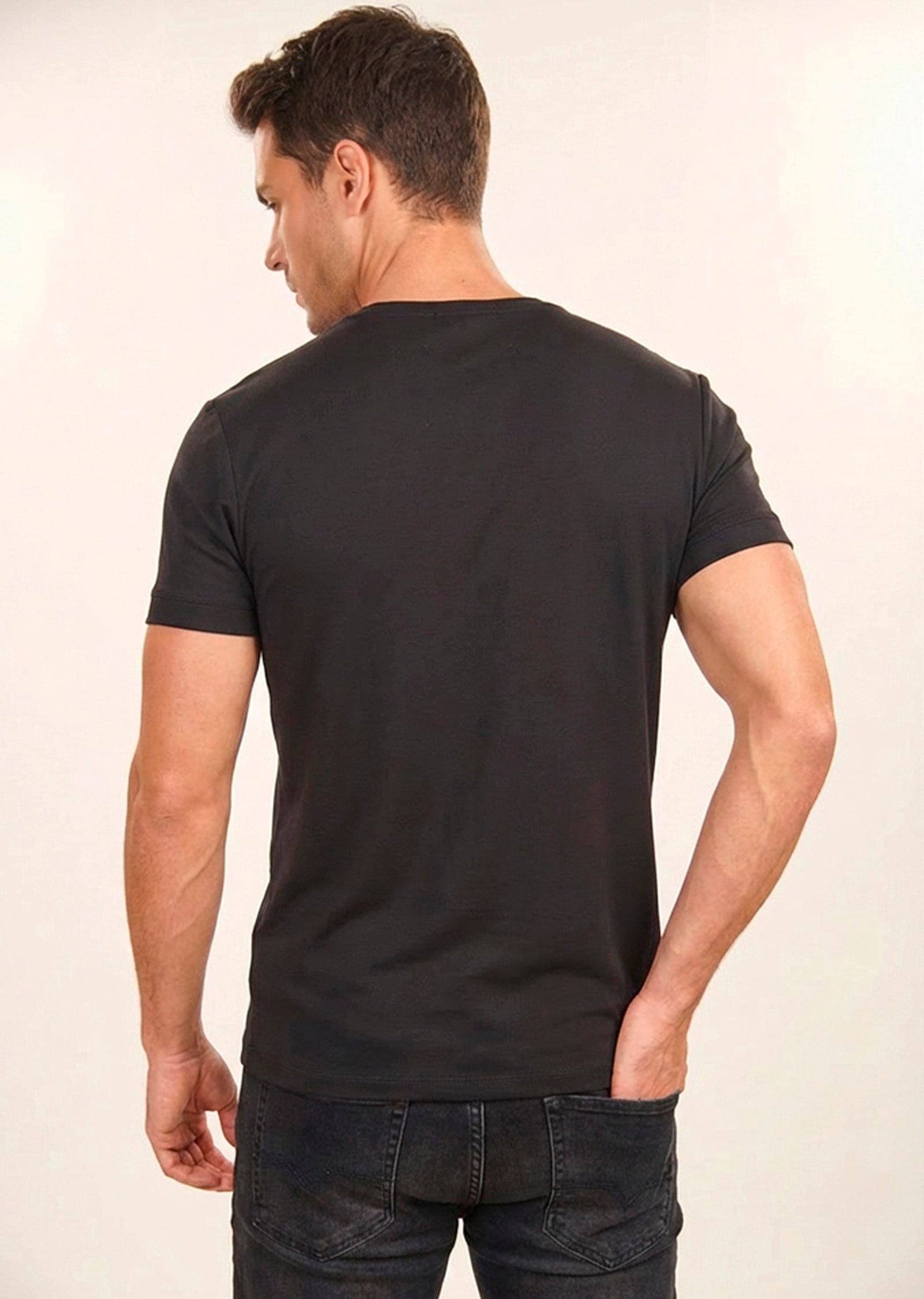 Siyah Bisiklet Yaka İnterlok Nervürlü T-Shirt