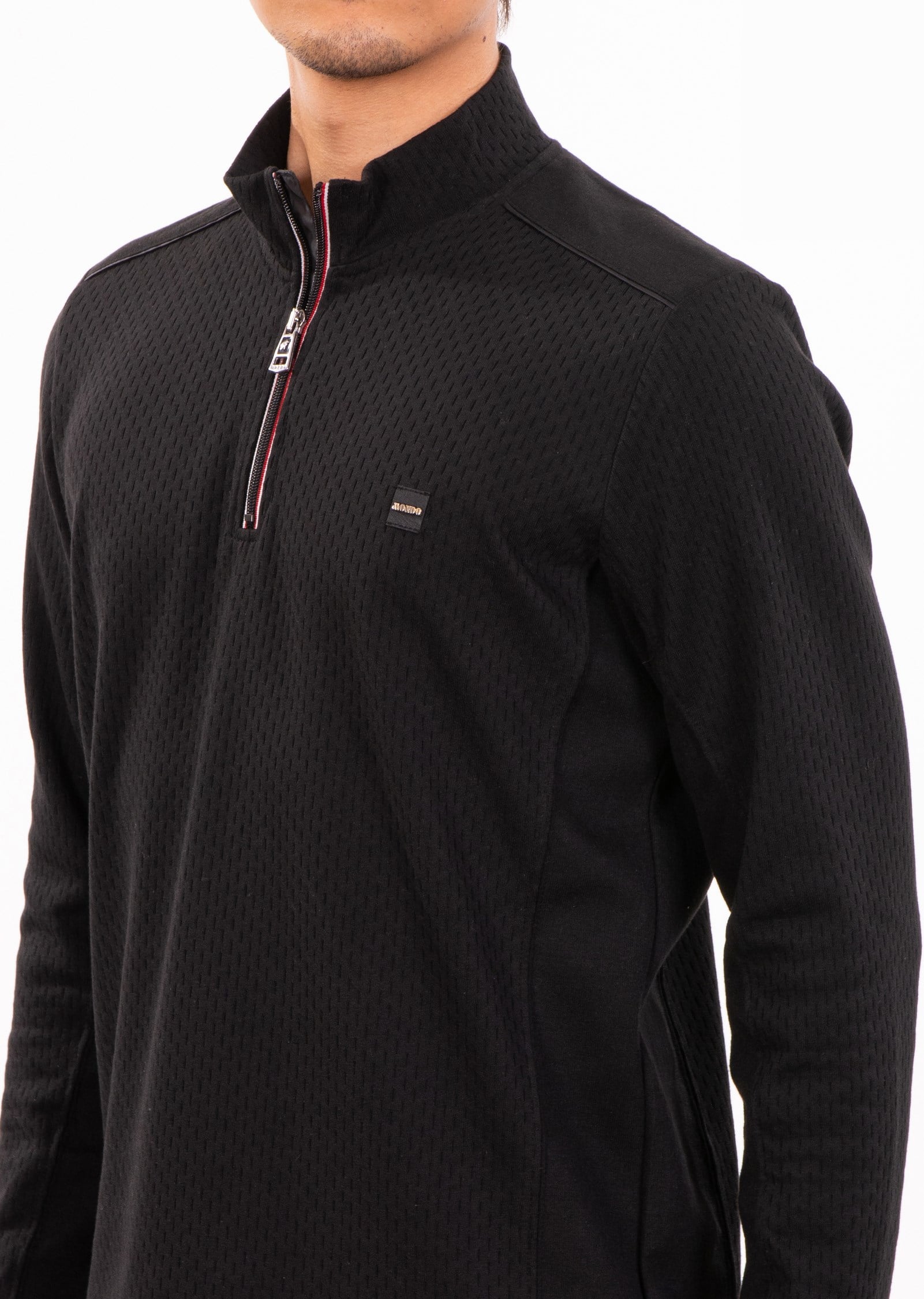 Siyah Dik Yaka Fermuarlı Sweatshirt
