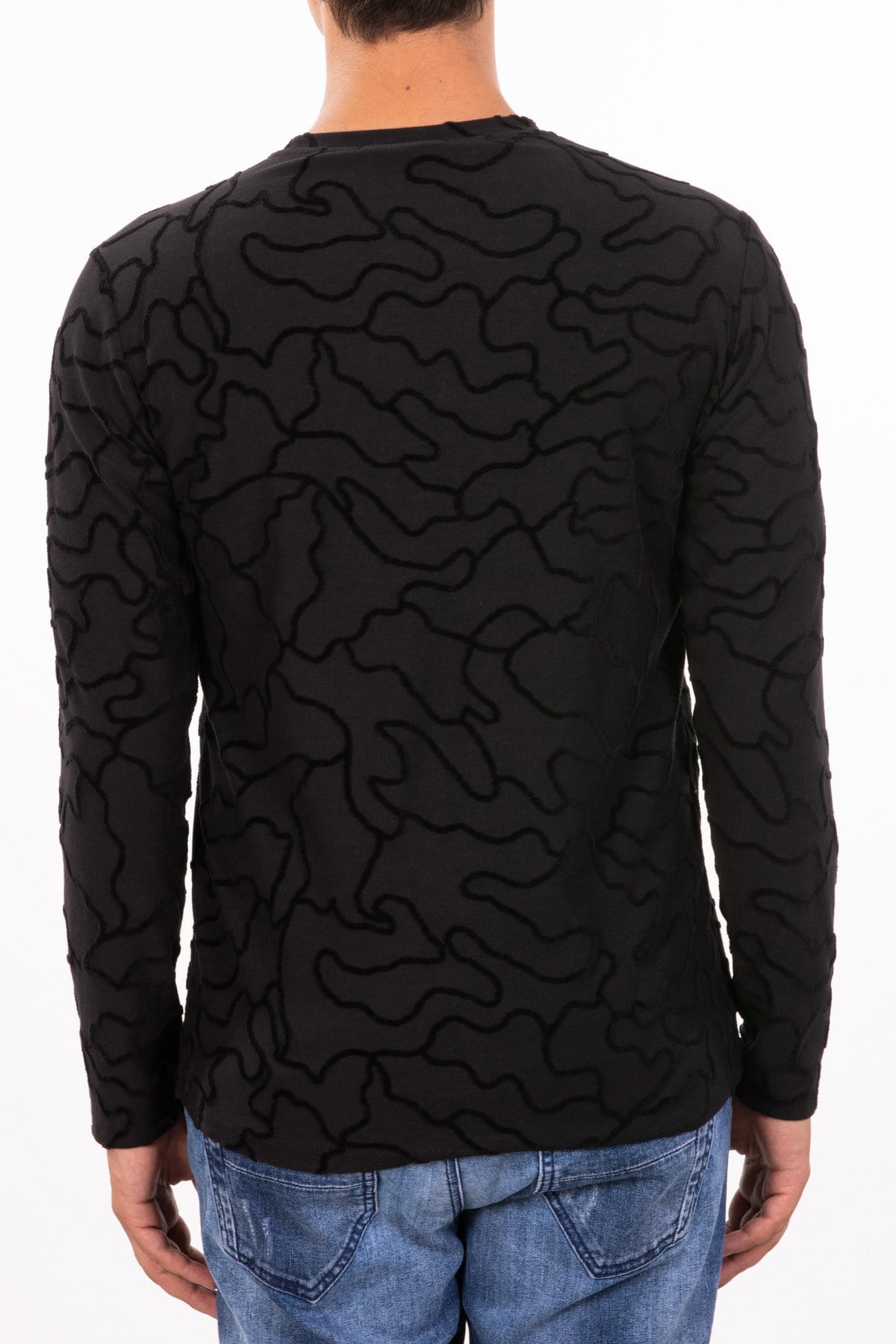 Siyah Eğri Dokuma Örgü Sweatshirt