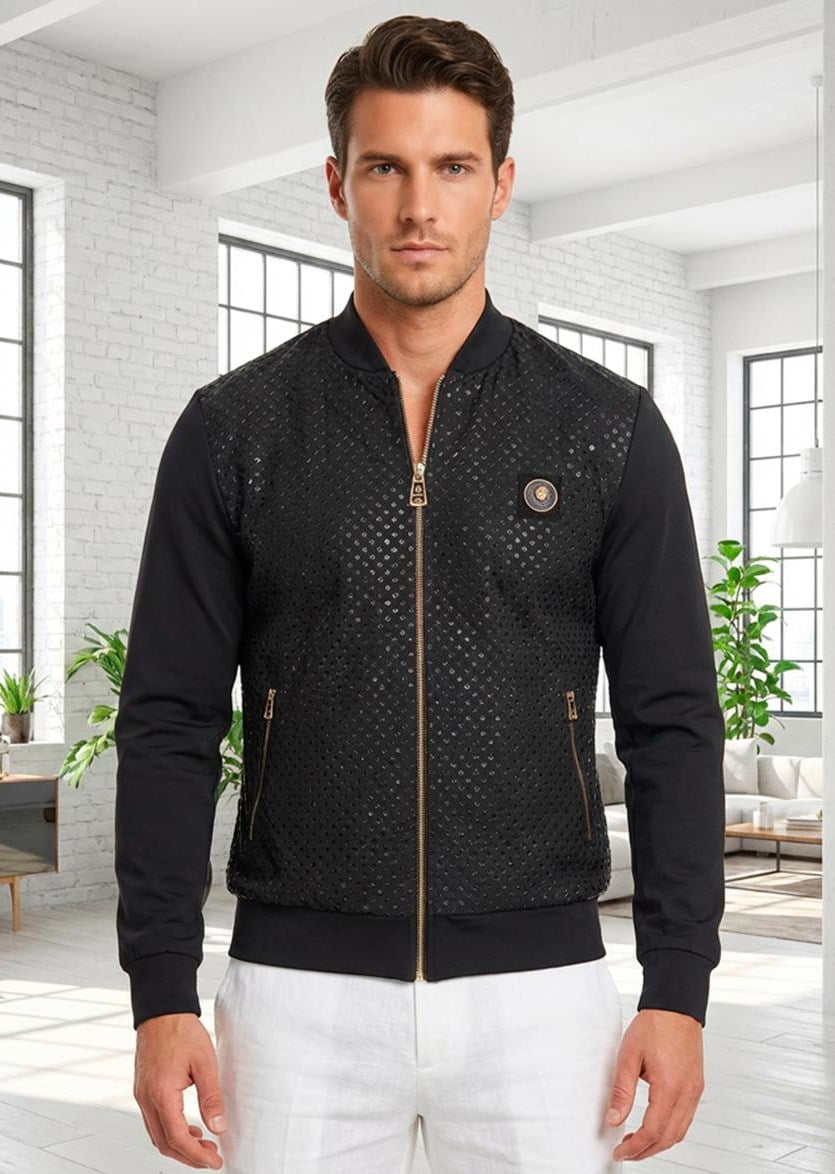 Siyah Parlak Pullu Bomber Mont