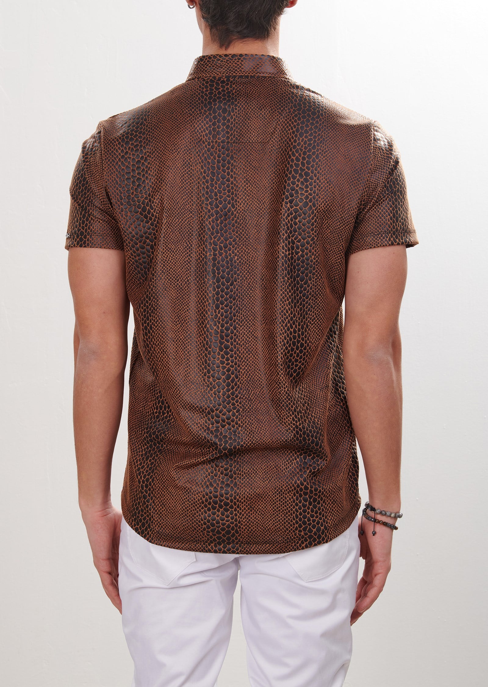 Yılan Derisi Desenli Polo Yaka T-Shirt