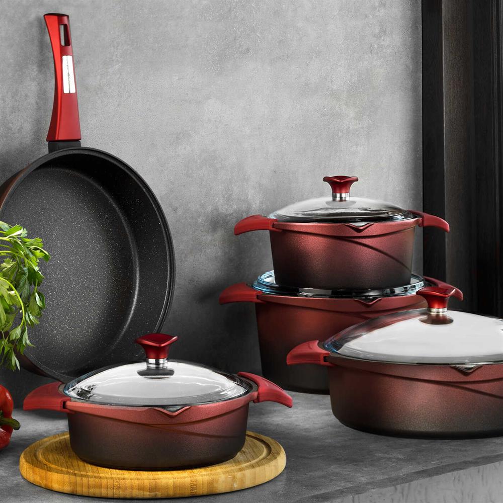 Aryıldız Flipper Kırmızı 9 Parça Döküm Tencere Seti