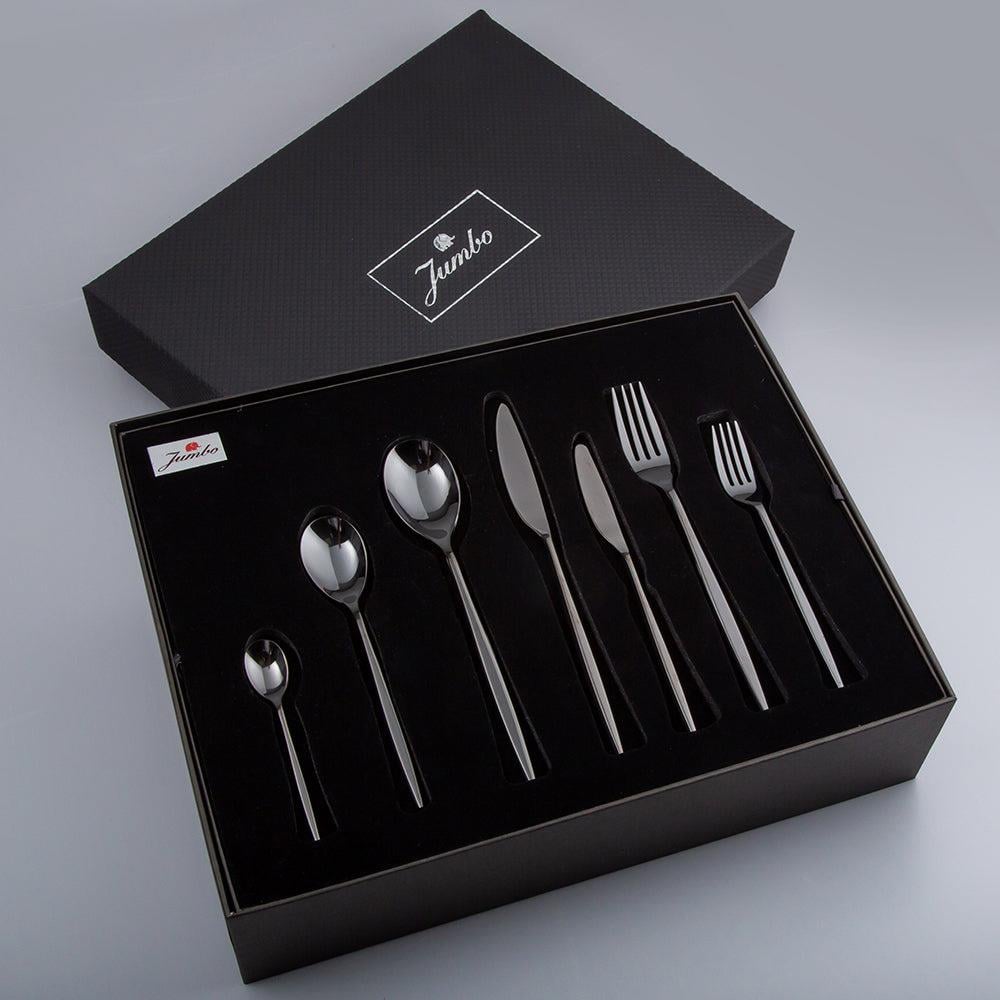 Jumbo 5800 Apollo Titanyum Siyah 84 Parça 12 Kişilik Çatal Kaşık Bıçak Seti