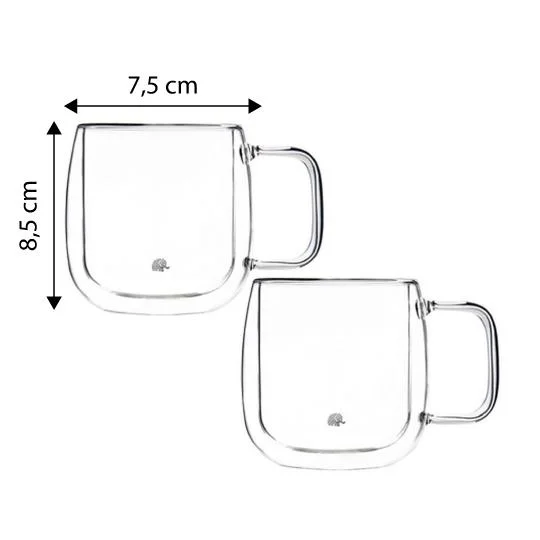 Jumbo Glory Double Wall Çift Cidarlı Kulplu Küçük Bardak 2'li 250 M