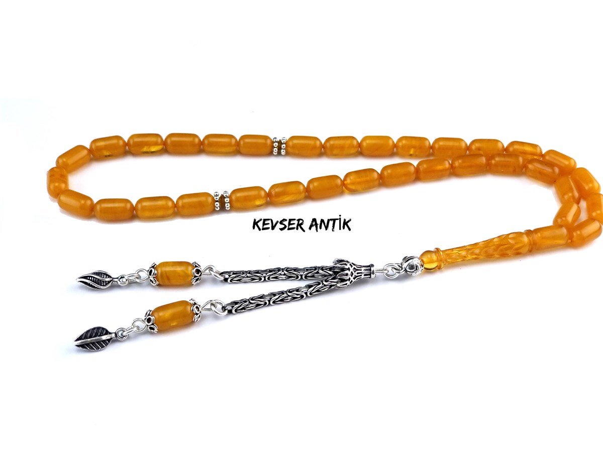 Kalem İşçilikli Sıkma Kehribar Tesbih