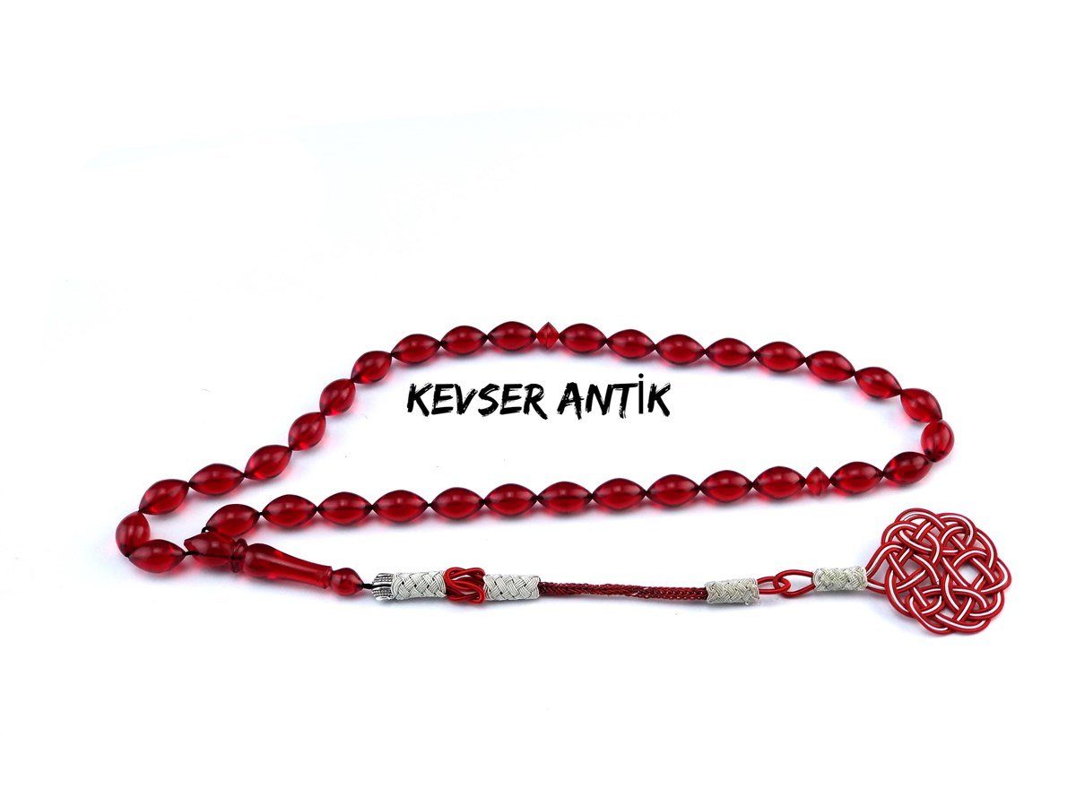 Kazaz Püsküllü Kızıl Kehribar Tesbih