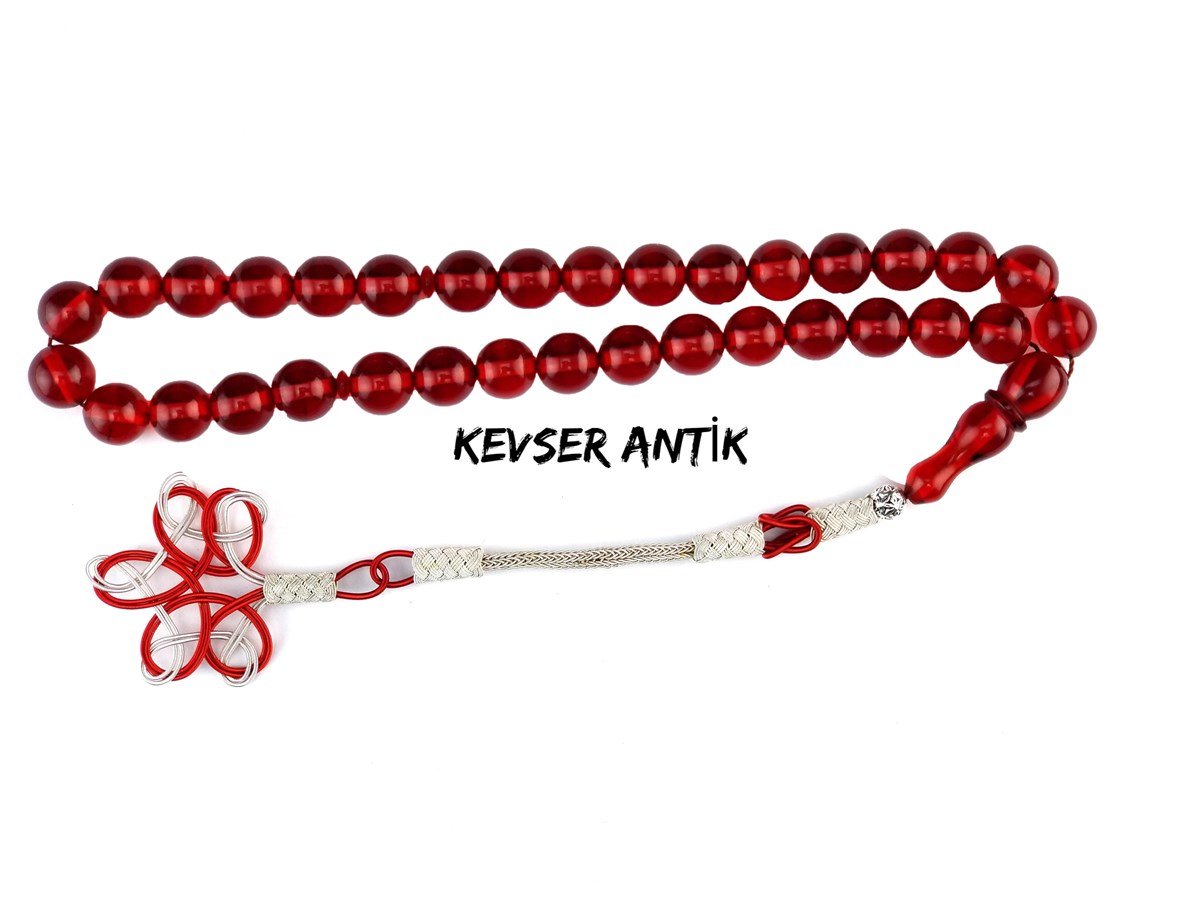 Kazaz Püsküllü Kızıl Kehribar Tesbih