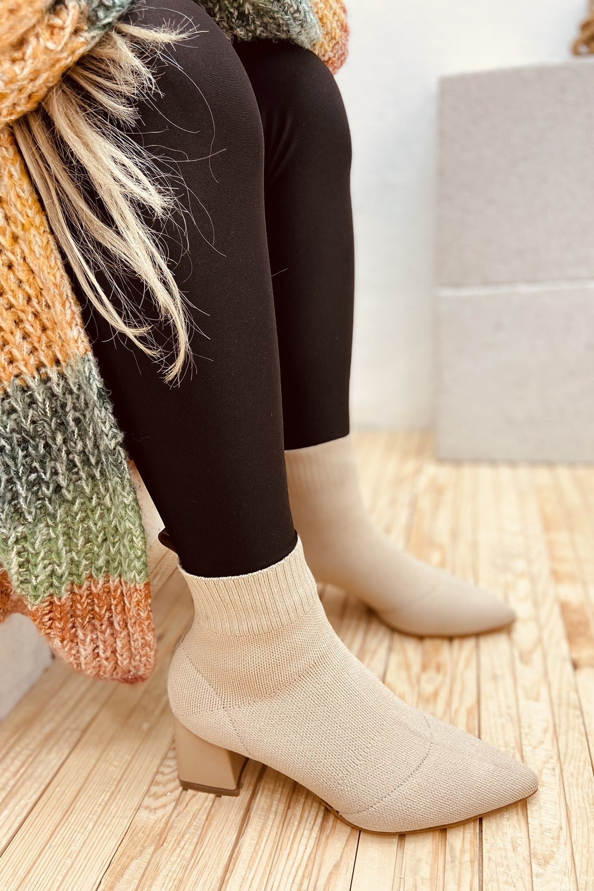 Diela Ten Örme Triko 5Cm Topuk Yüksekliği  Çorap Botie