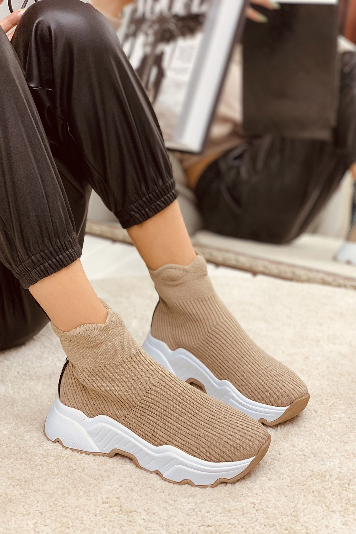 Elvis Vizon Triko Örme 4Cm Taban Yk Bayan Çorap  Spor Ayakkabı Sneakers