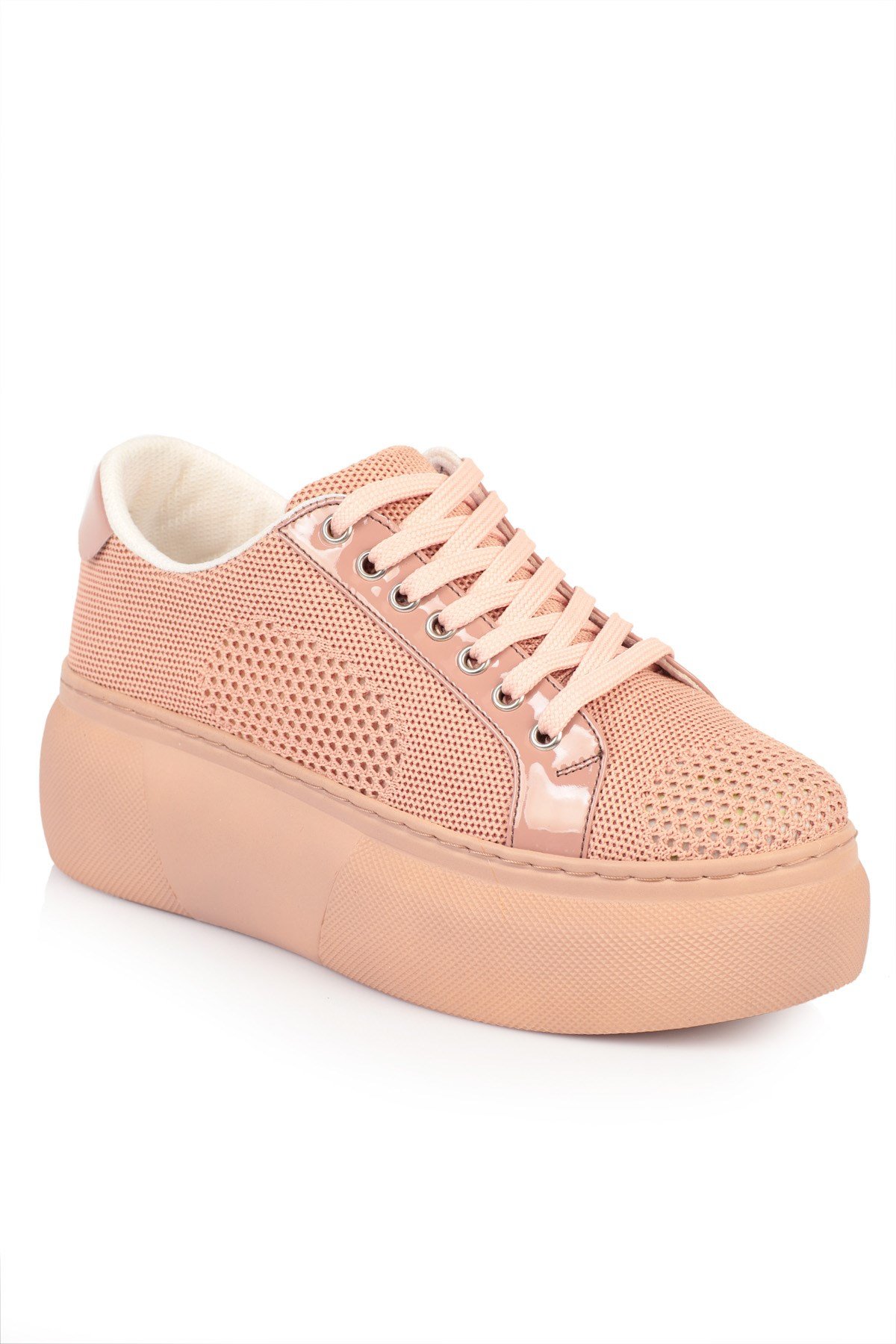 Sowna Pudra  Fileli 5cm Yüksek Tabanlı Kadın Sneakers