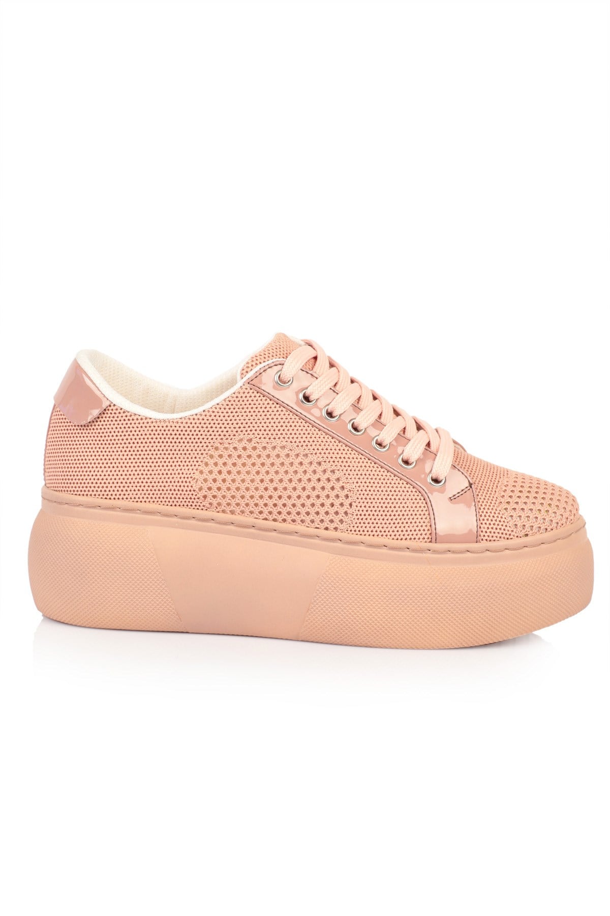 Sowna Pudra  Fileli 5cm Yüksek Tabanlı Kadın Sneakers