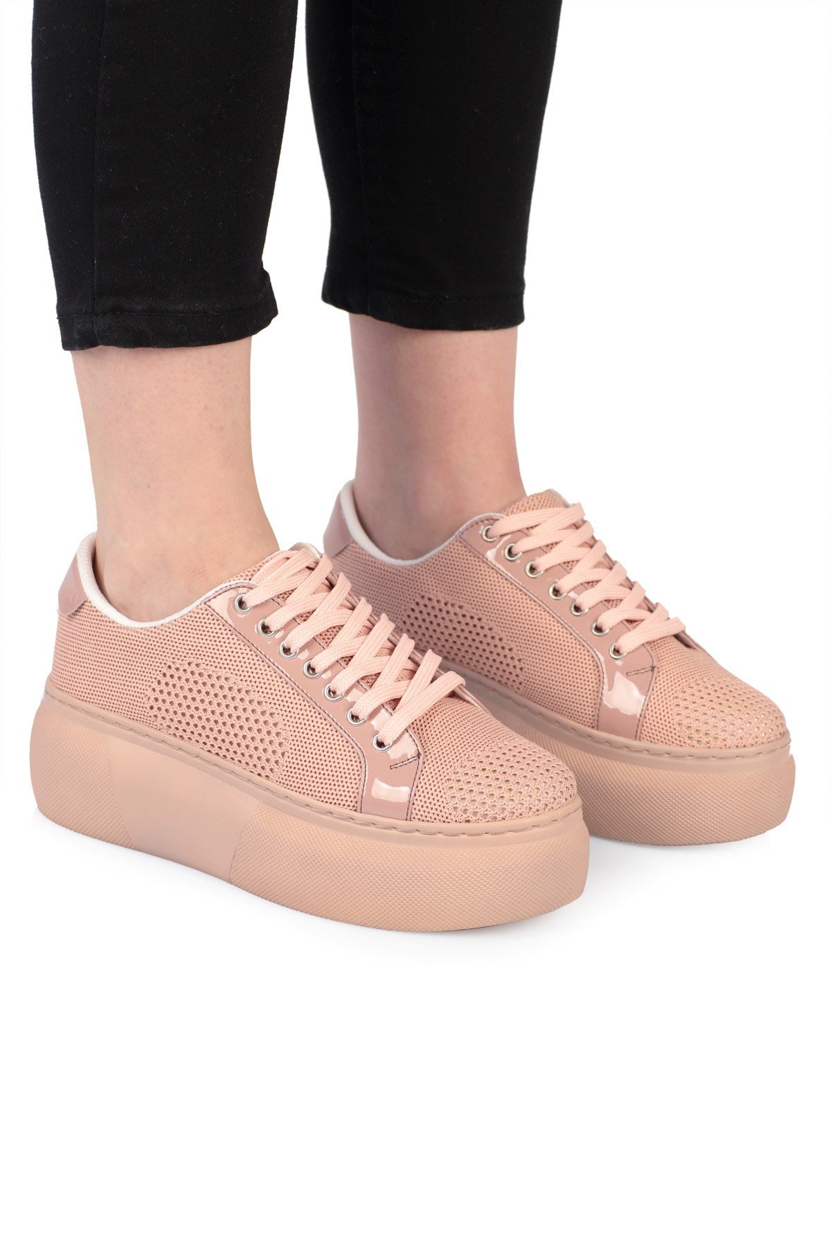 Sowna Pudra  Fileli 5cm Yüksek Tabanlı Kadın Sneakers