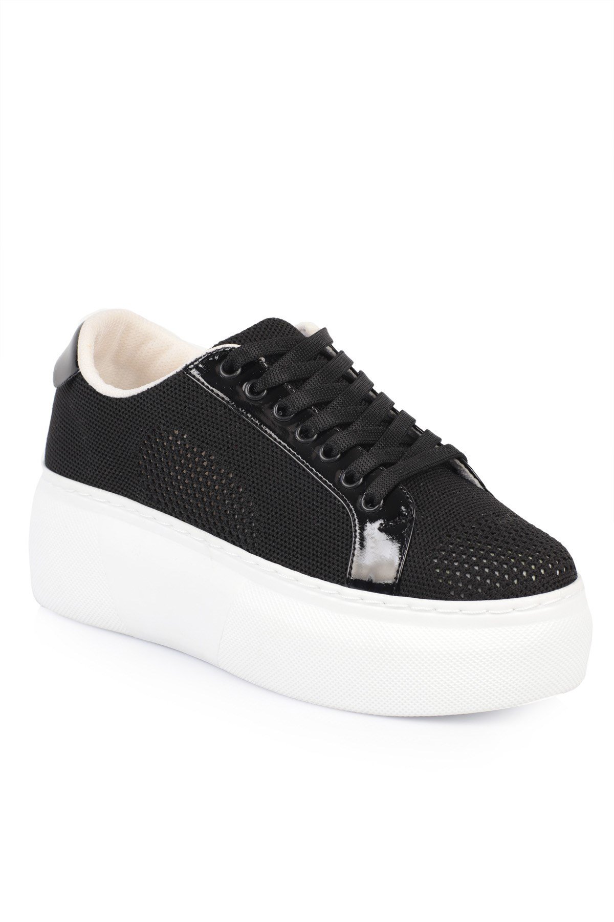 Sowna Siyah  Fileli 5cm Yüksek Tabanlı Kadın Sneakers