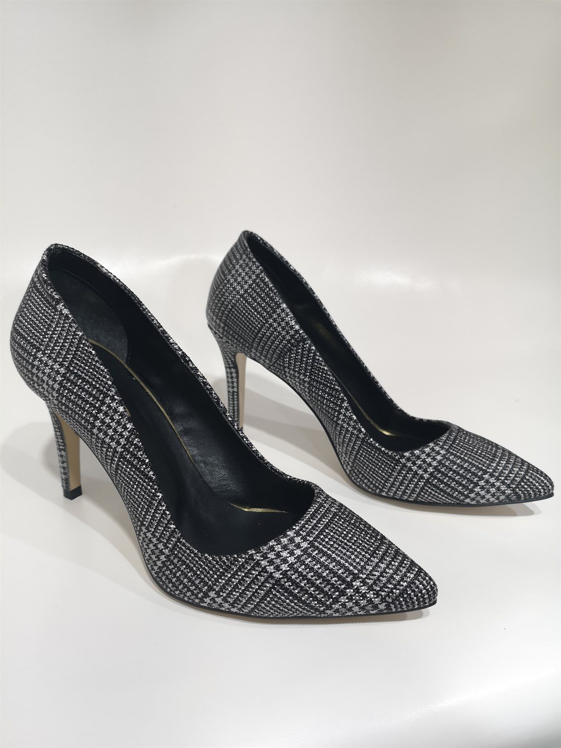 Stiletto  Gri Ekose Topuklu