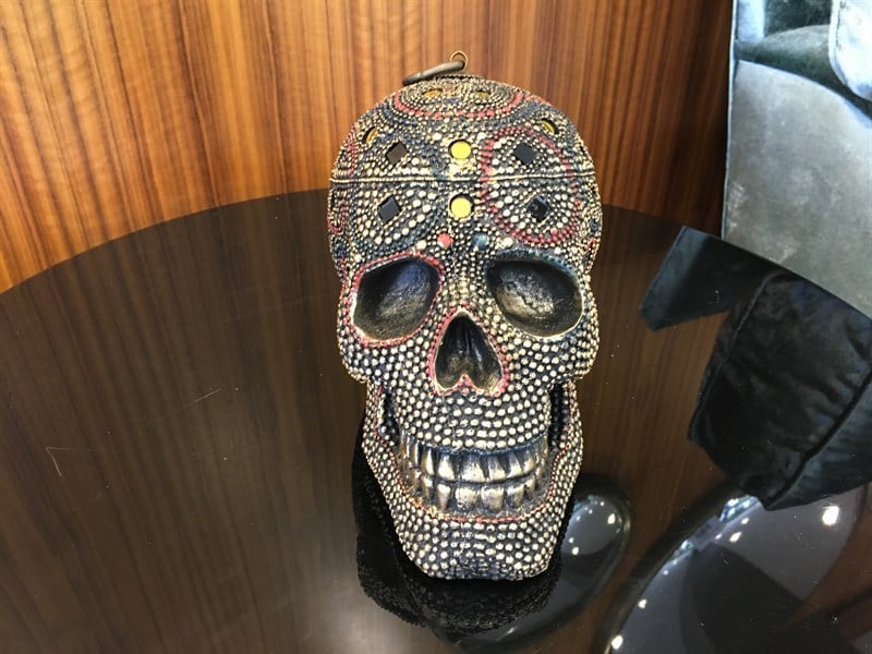 Fancy Skull Calavera Resin Ant.Bronze 14,5 H